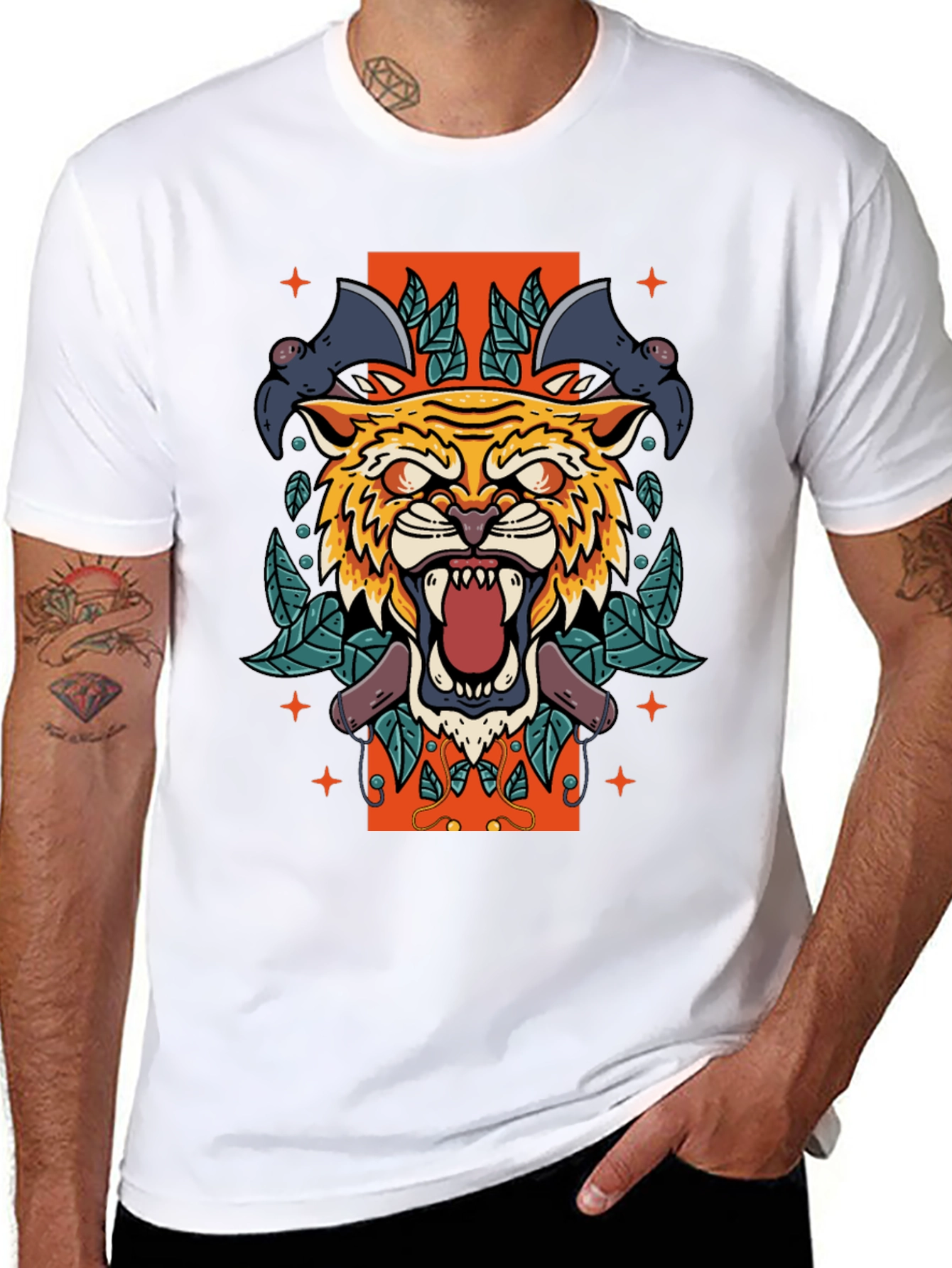Tiger & Bats Graphic Print Black T-Shirt
