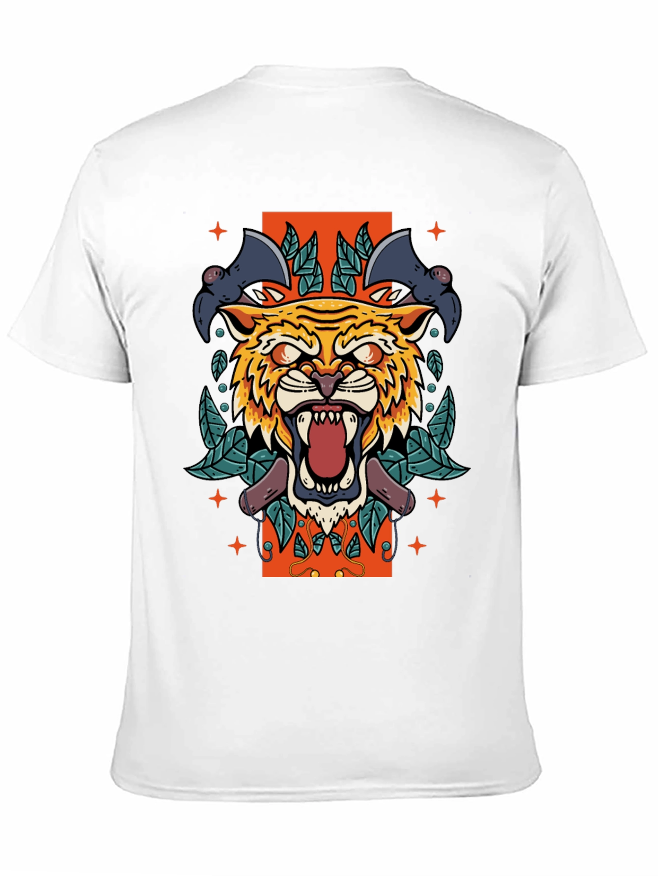 Tiger & Bats Graphic Print Black T-Shirt