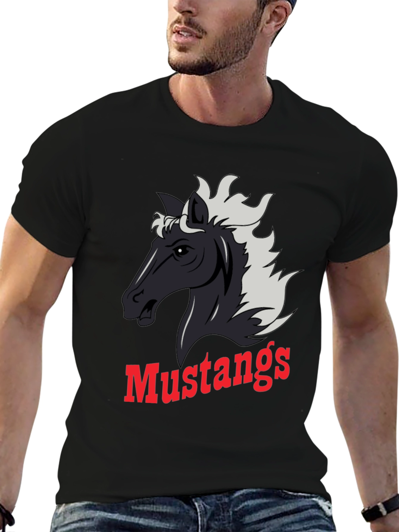 Mustangs Graphic Tee - Black Cotton Blend
