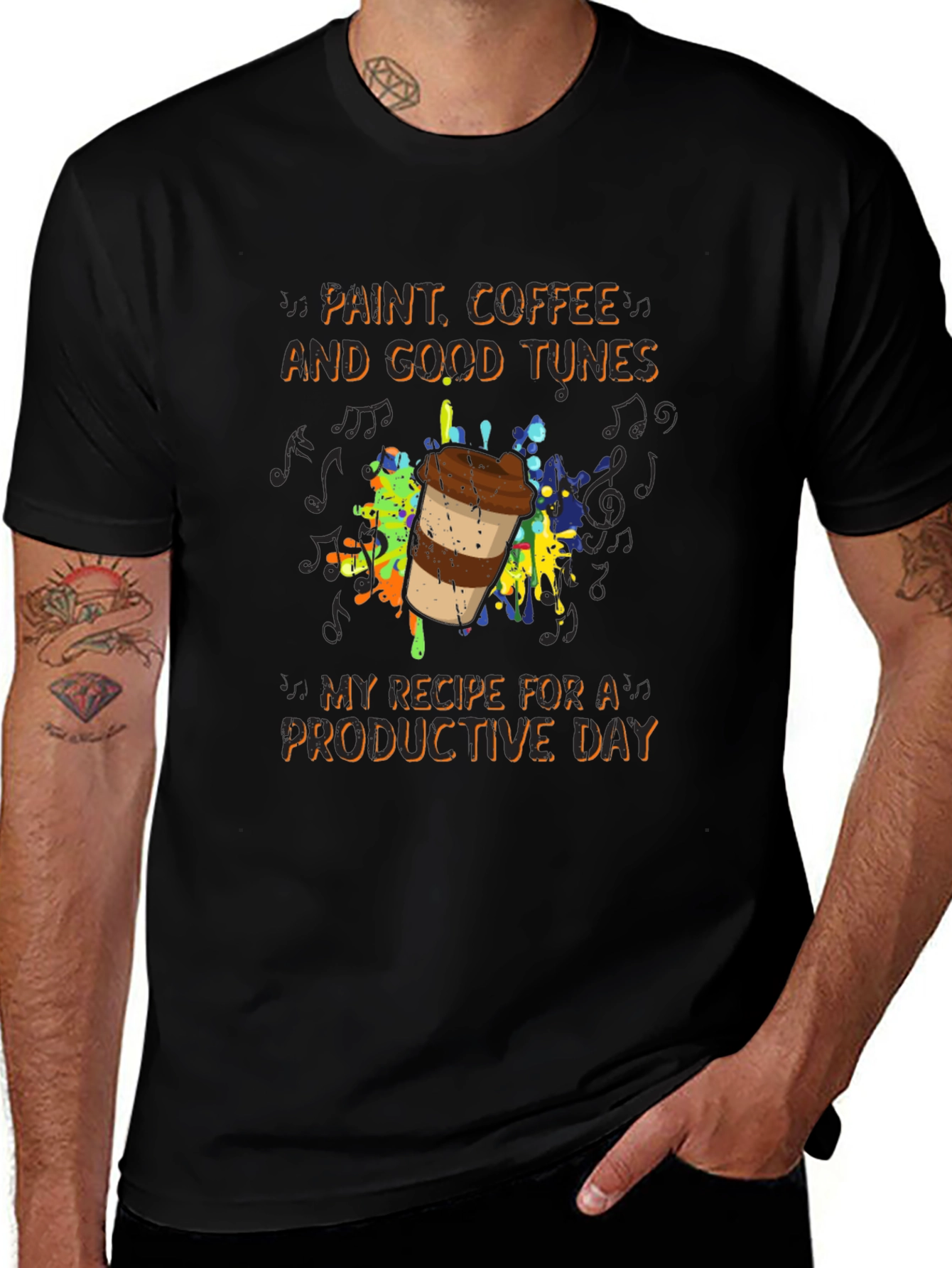 Paint Coffee Tunes T-Shirt - Productive Day Graphic Tee