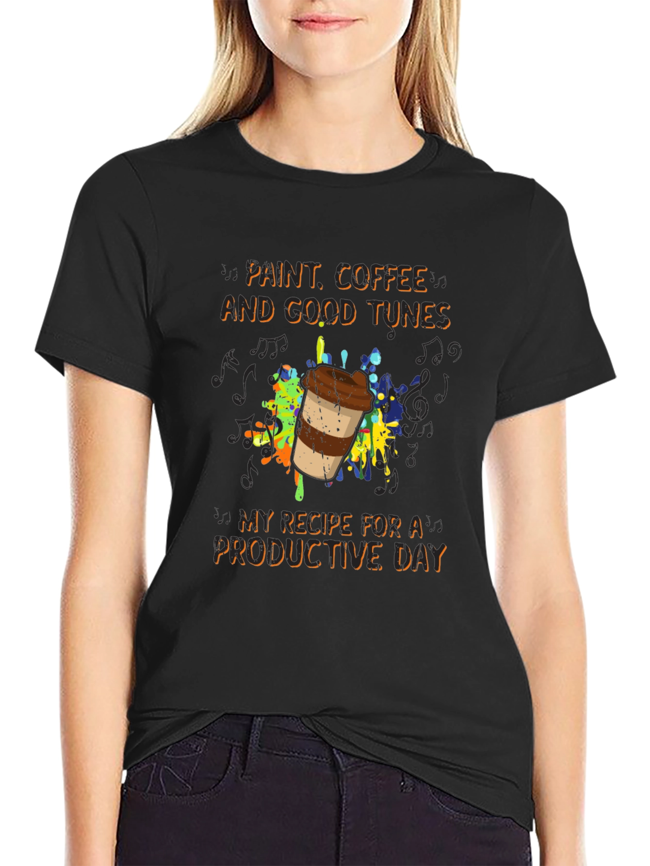 Paint Coffee Tunes T-Shirt - Productive Day Graphic Tee