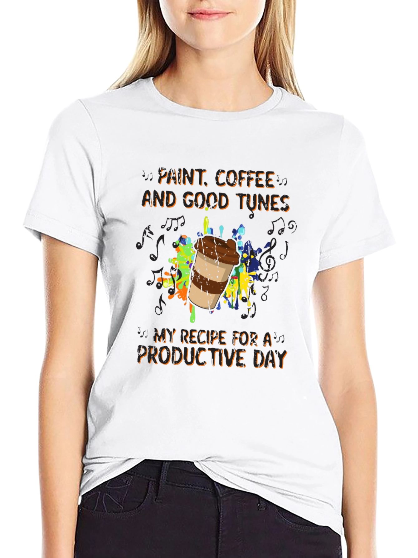 Paint Coffee Tunes T-Shirt - Productive Day Graphic Tee