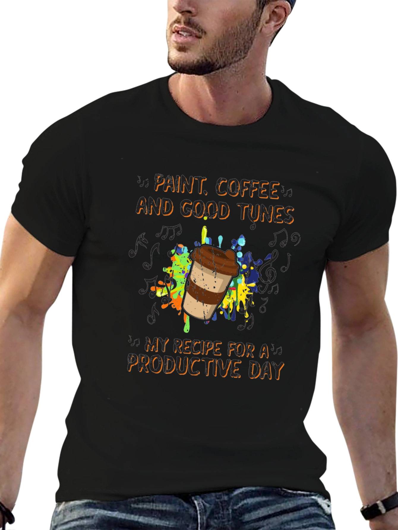 Paint Coffee Tunes T-Shirt - Productive Day Graphic Tee