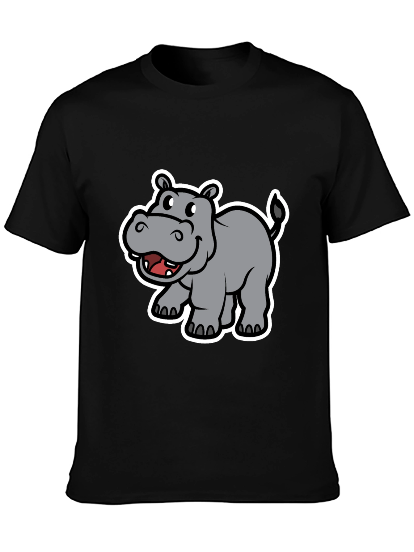 Hippo Cartoon Graphic Black T-Shirt