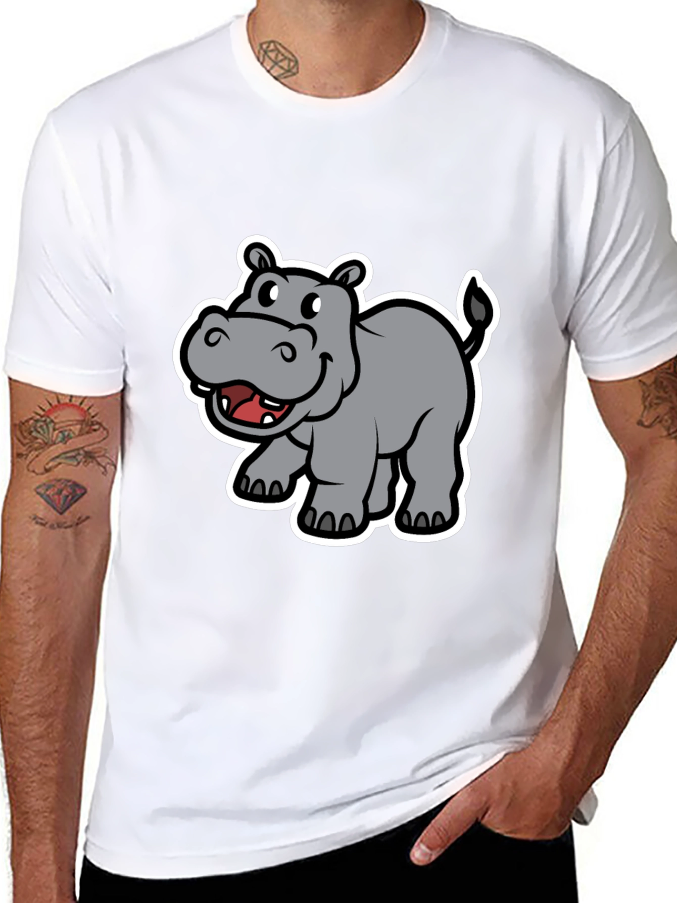 Hippo Cartoon Graphic Black T-Shirt