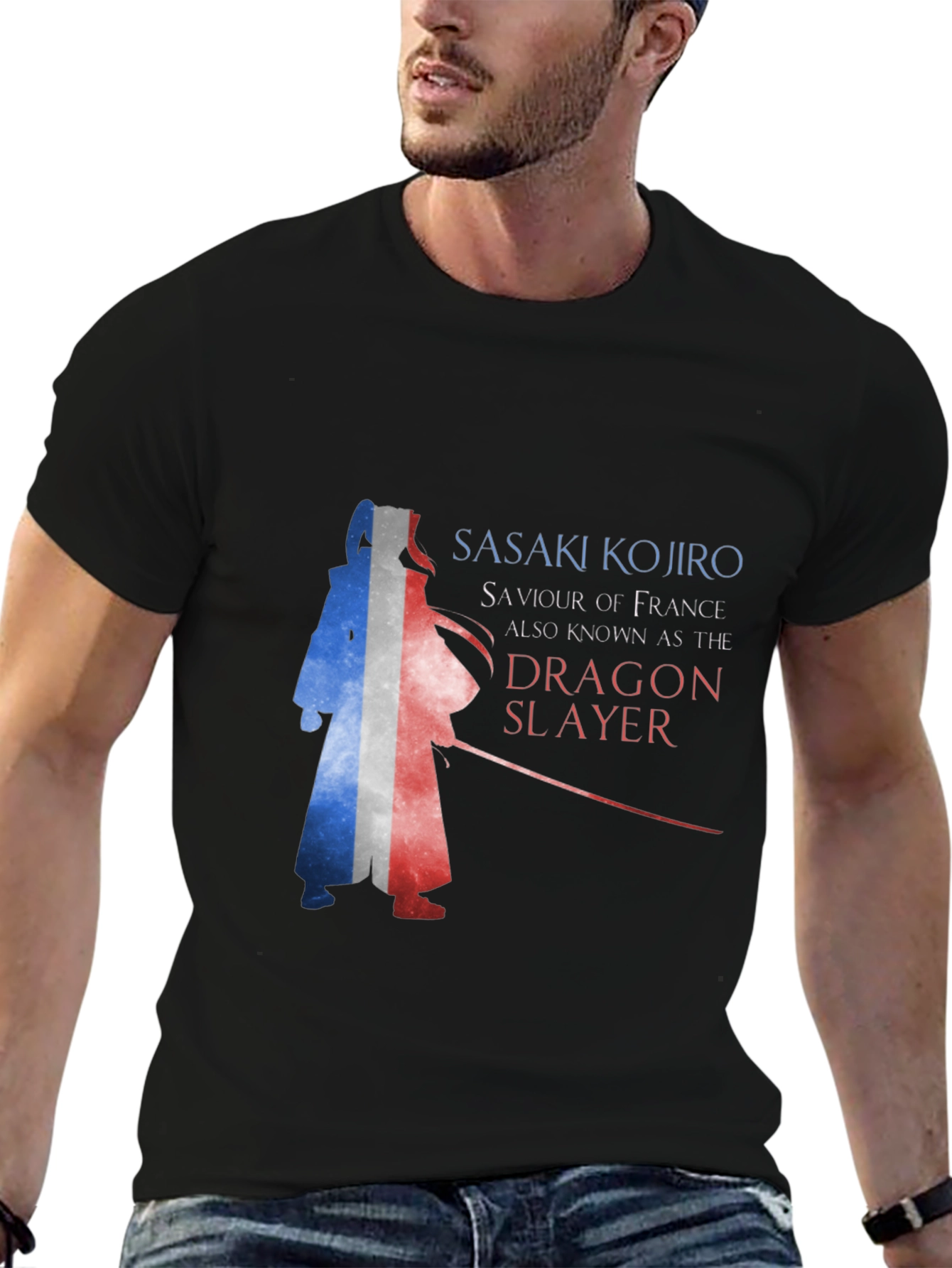 Sasaki Kojiro Dragon Slayer France Flag Graphic T-Shirt