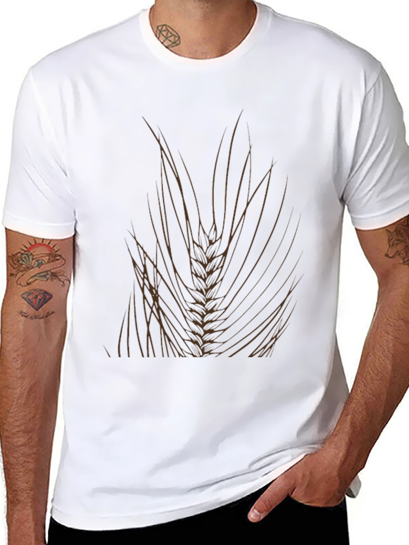 Mens Black T-Shirt with Wheat Design