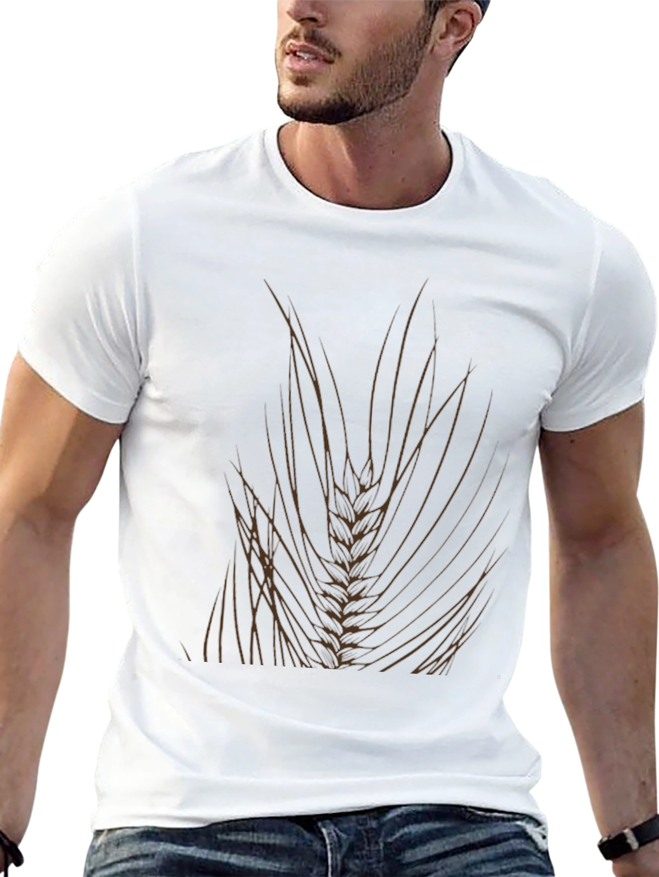 Mens Black T-Shirt with Wheat Design