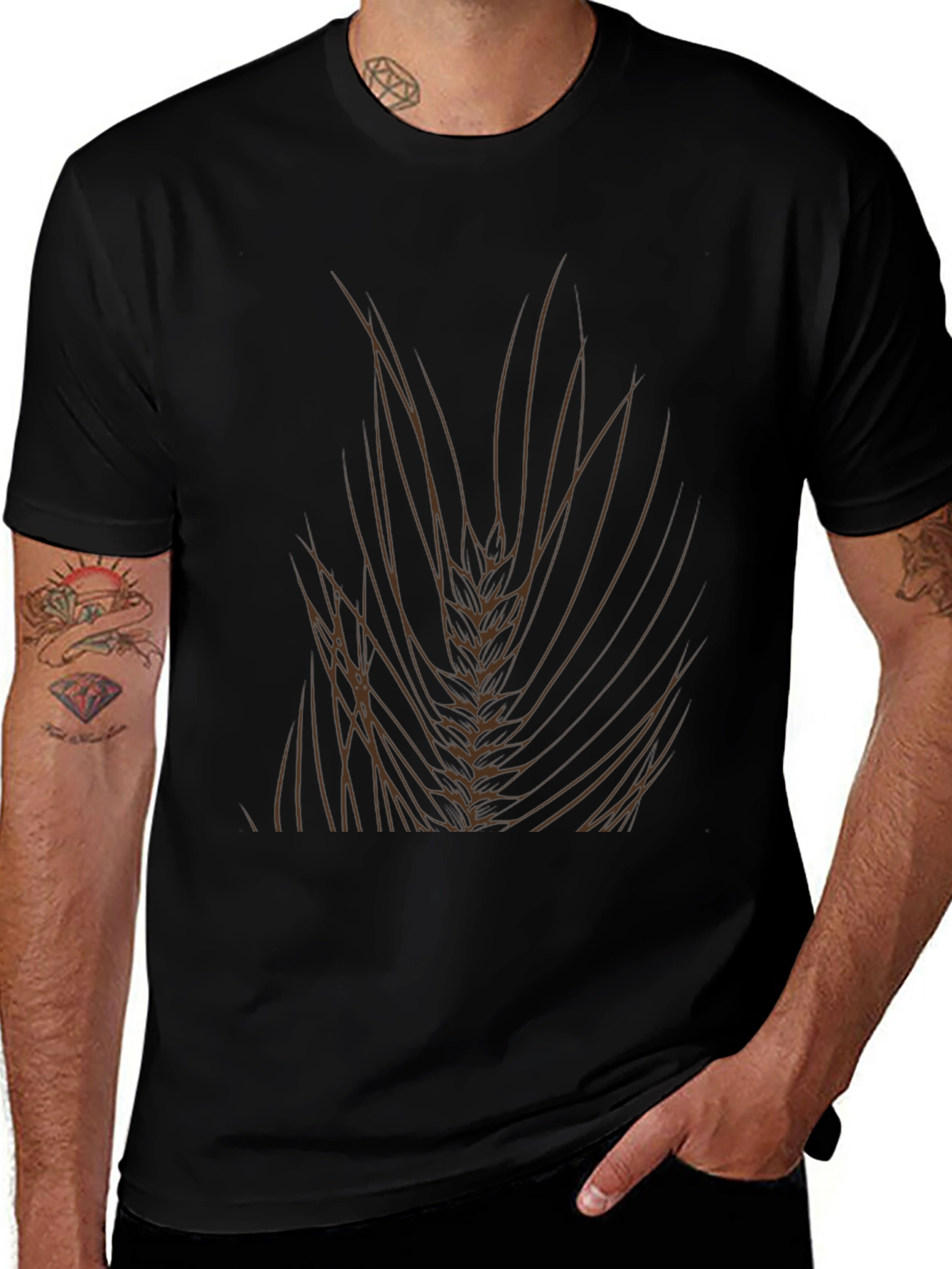 Mens Black T-Shirt with Wheat Design
