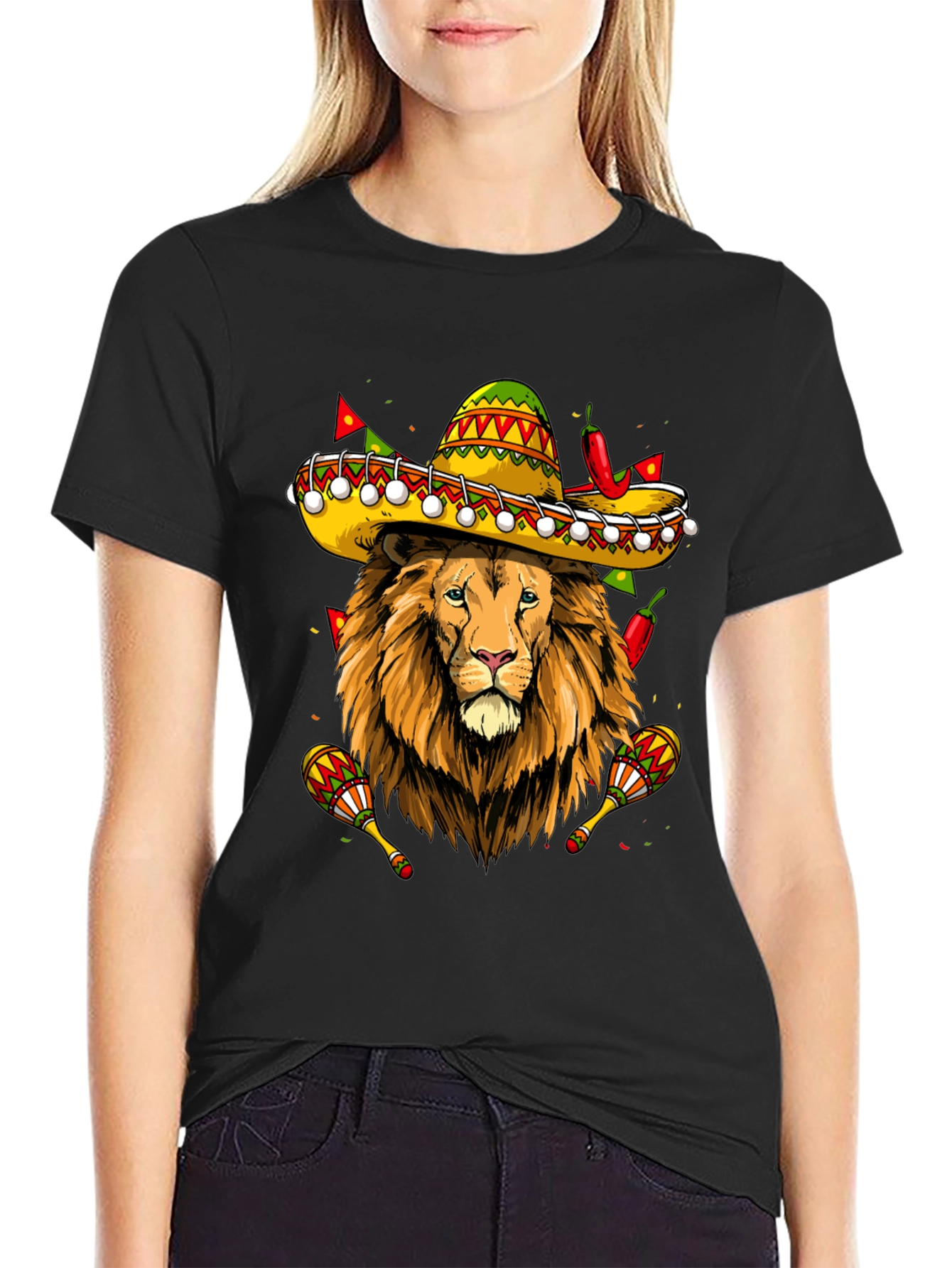Lion Sombrero Graphic Tee - Fiesta Fun!