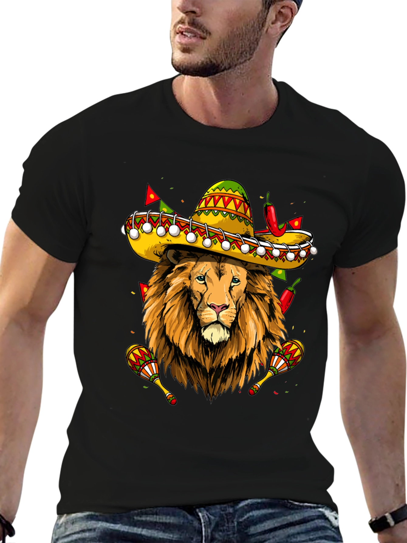 Lion Sombrero Graphic Tee - Fiesta Fun!