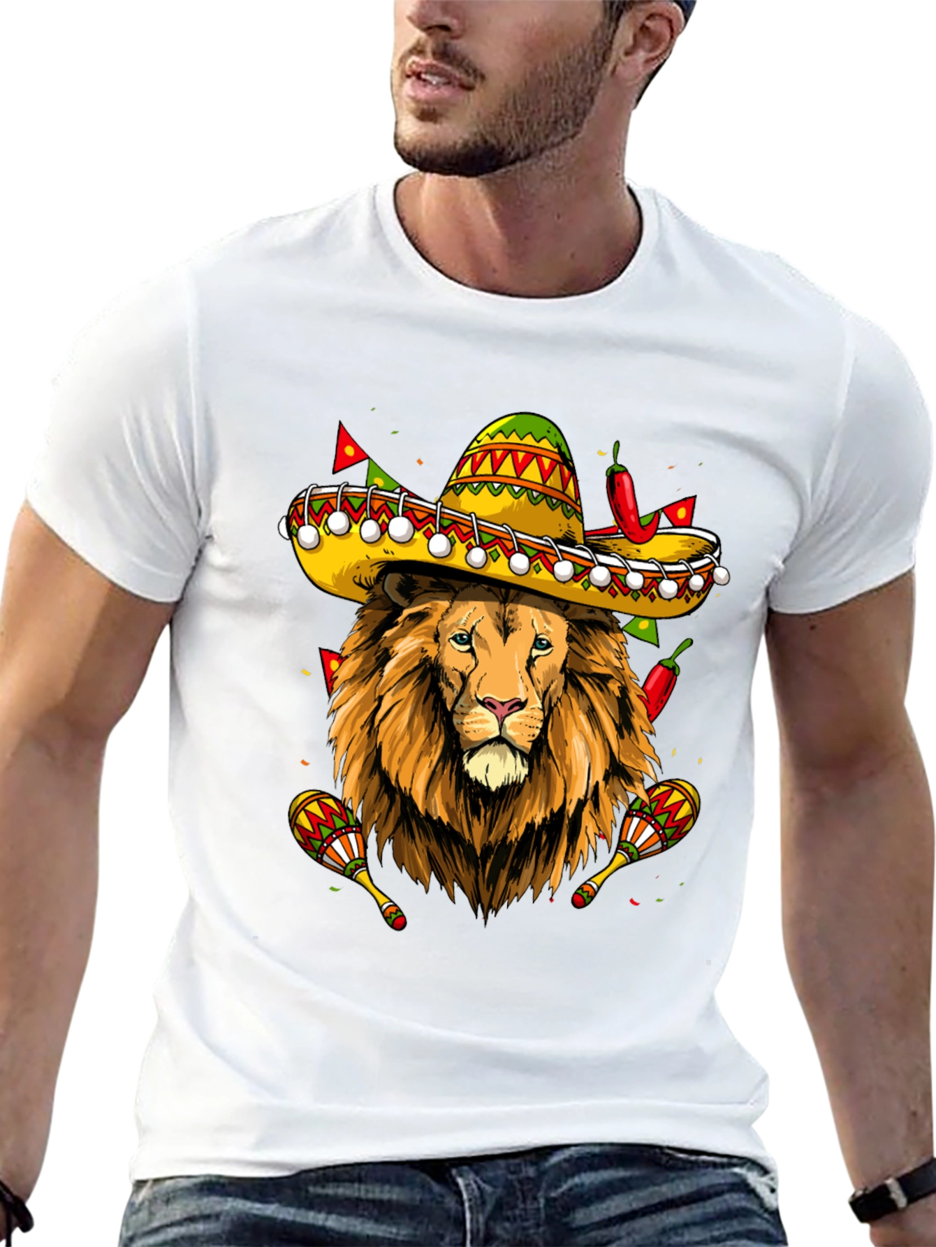 Lion Sombrero Graphic Tee - Fiesta Fun!