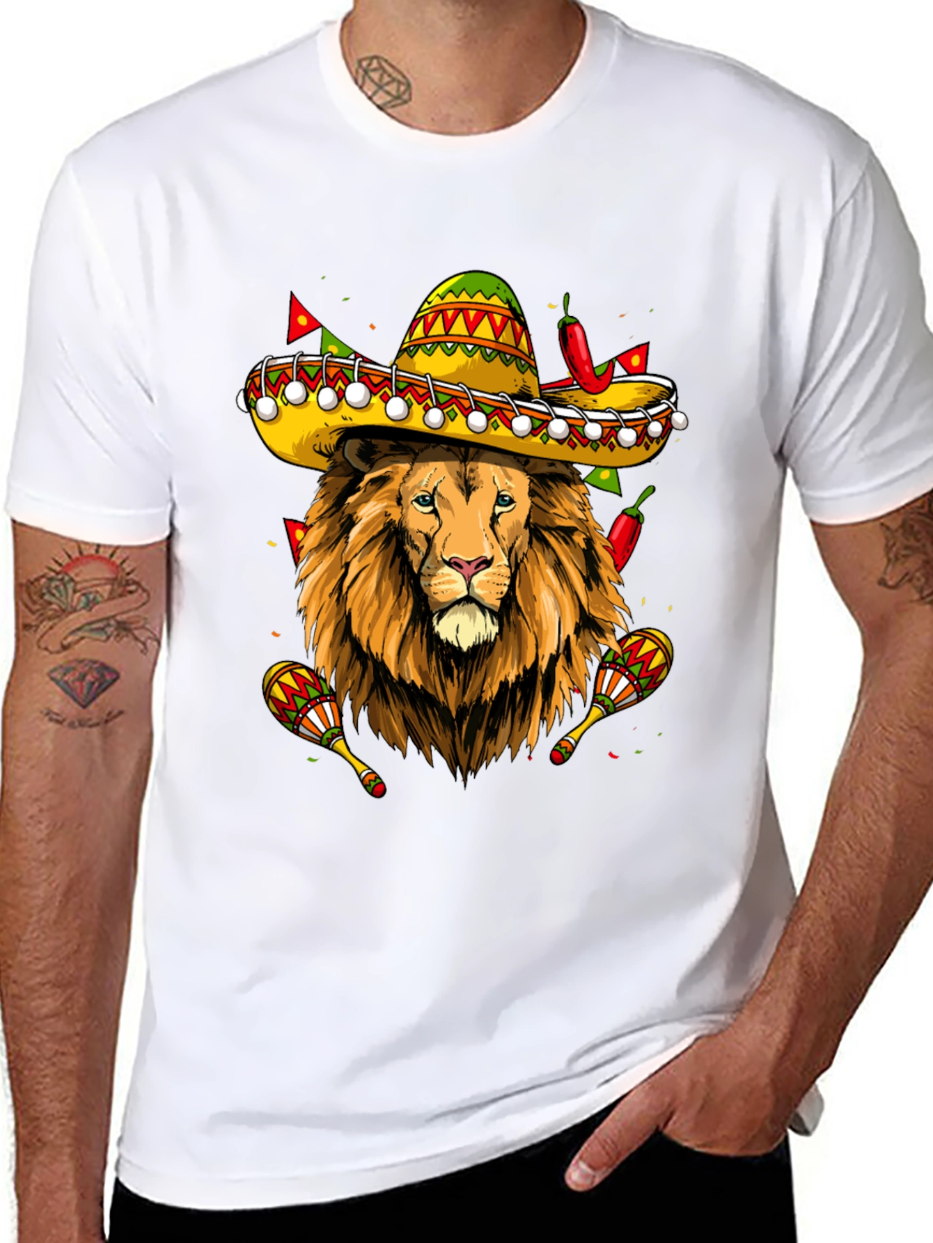 Lion Sombrero Graphic Tee - Fiesta Fun!