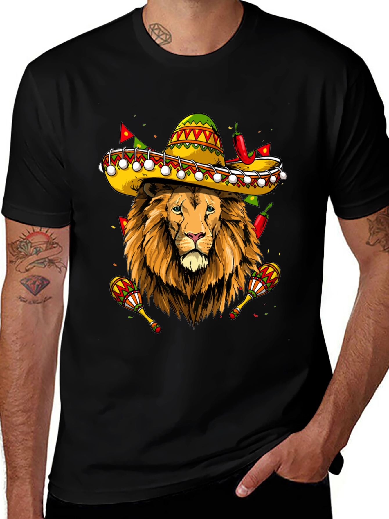 Lion Sombrero Graphic Tee - Fiesta Fun!