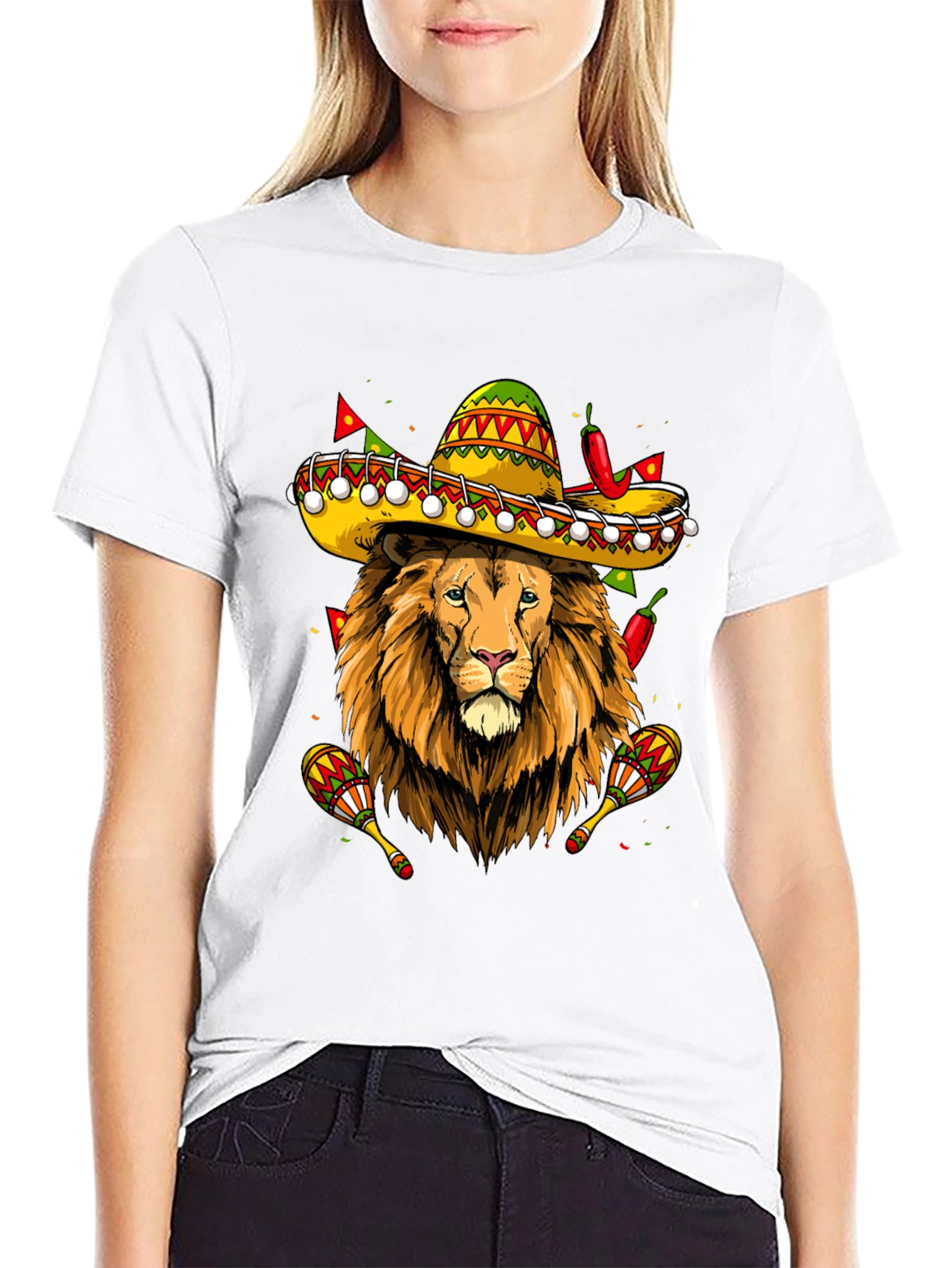 Lion Sombrero Graphic Tee - Fiesta Fun!