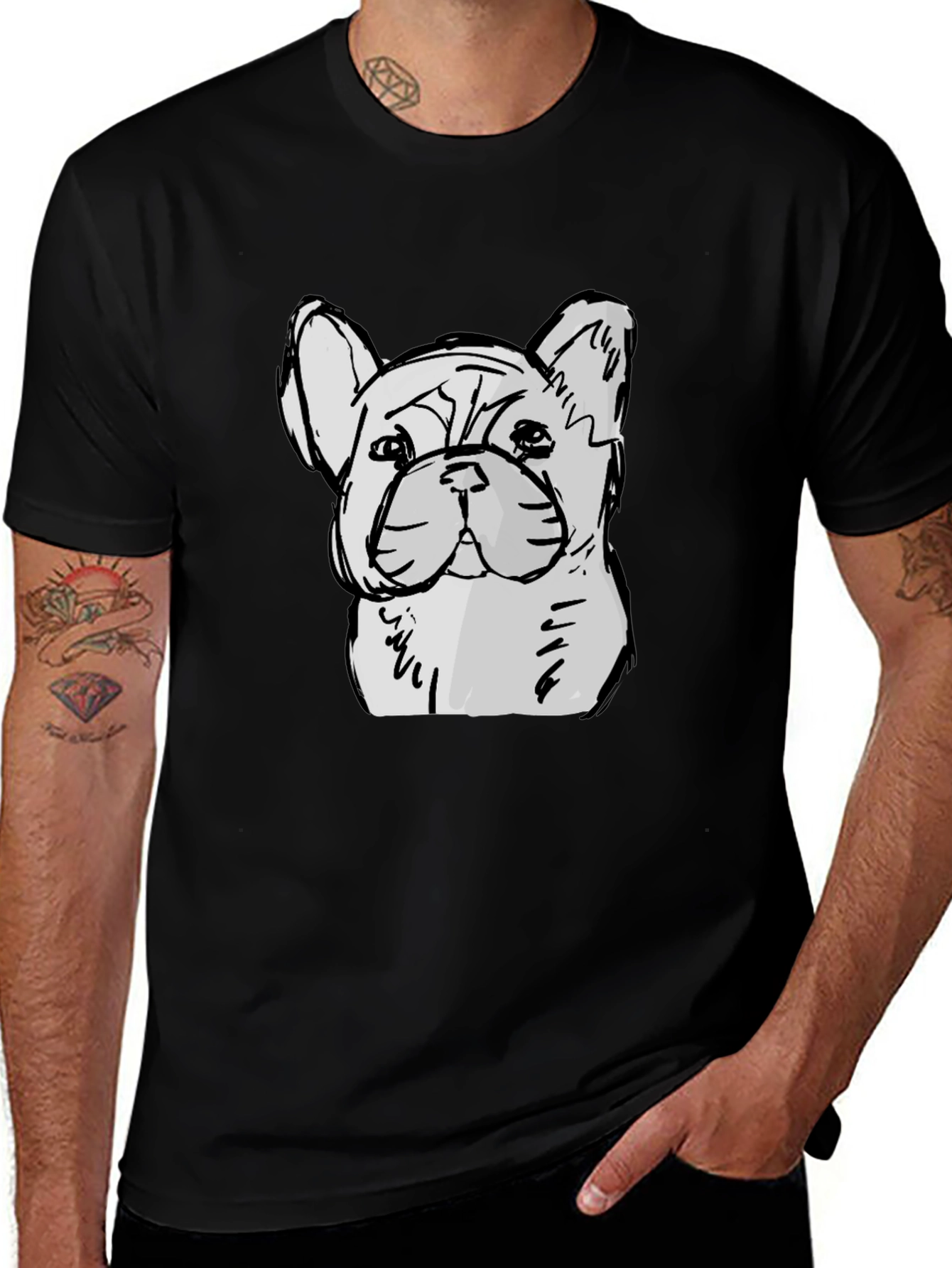 French Bulldog Sketch Graphic Black T-Shirt