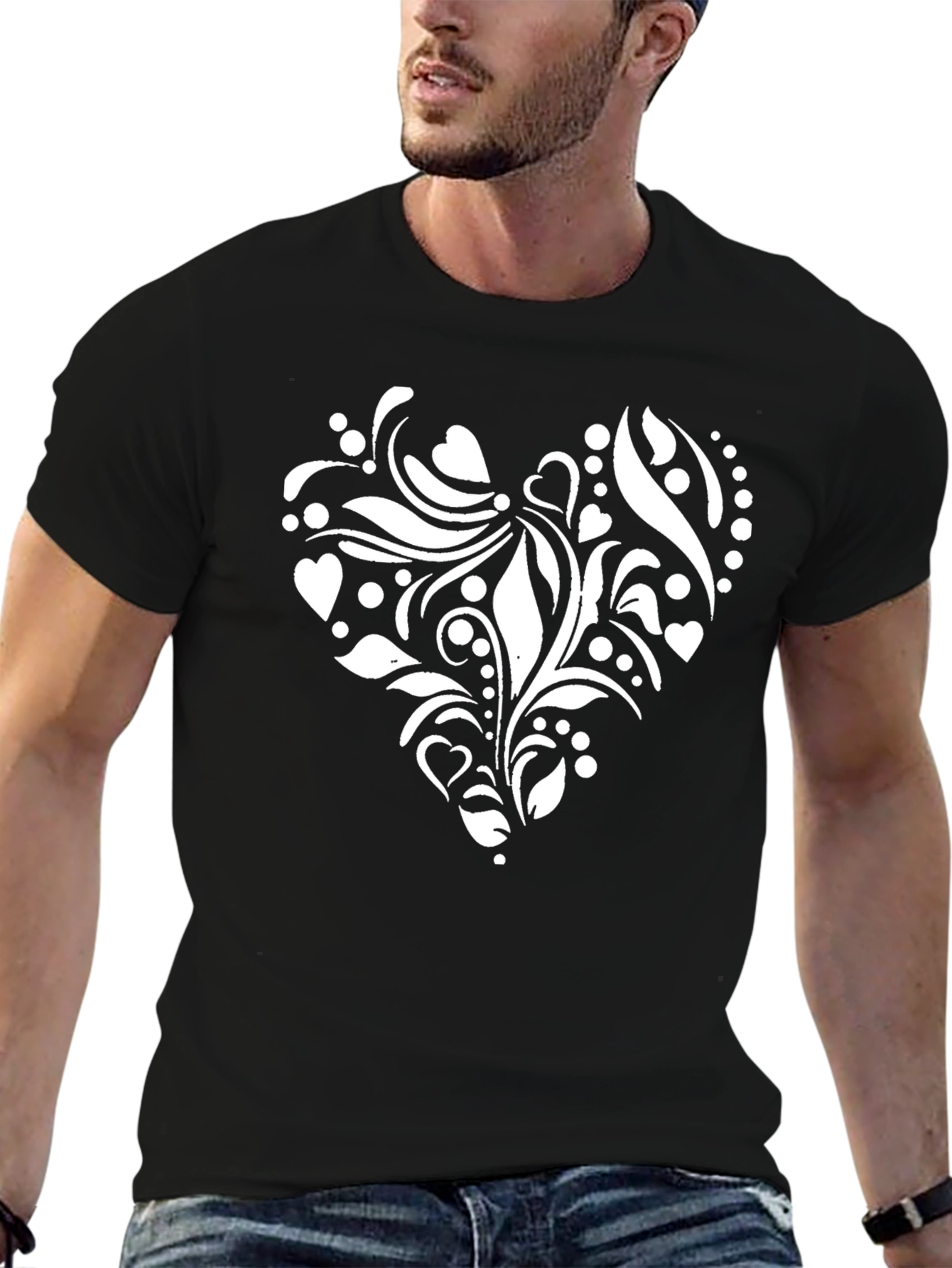 Heart Floral Graphic Tee - Stylish Black T-Shirt