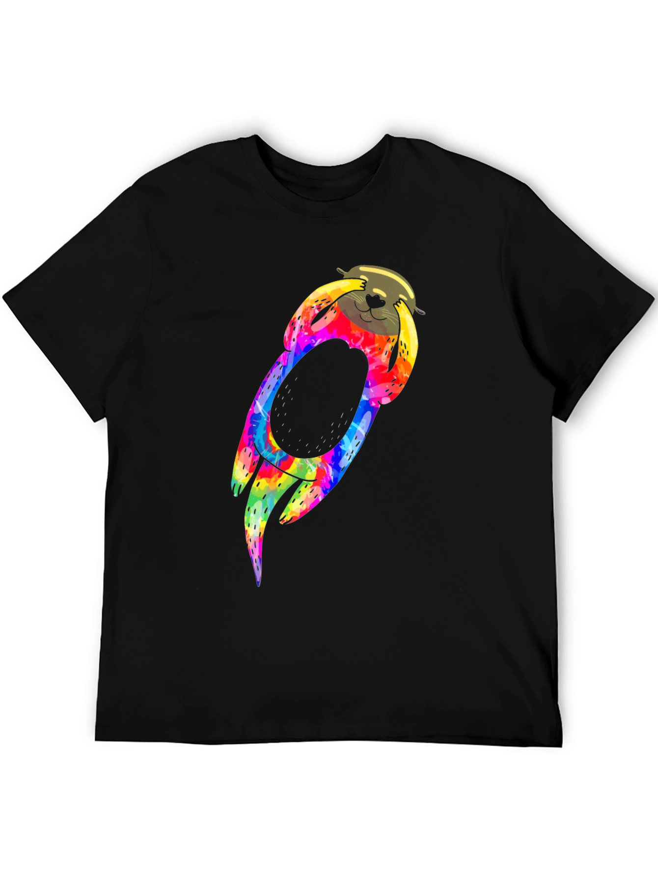 Tie-Dye Sloth Graphic Black T-Shirt