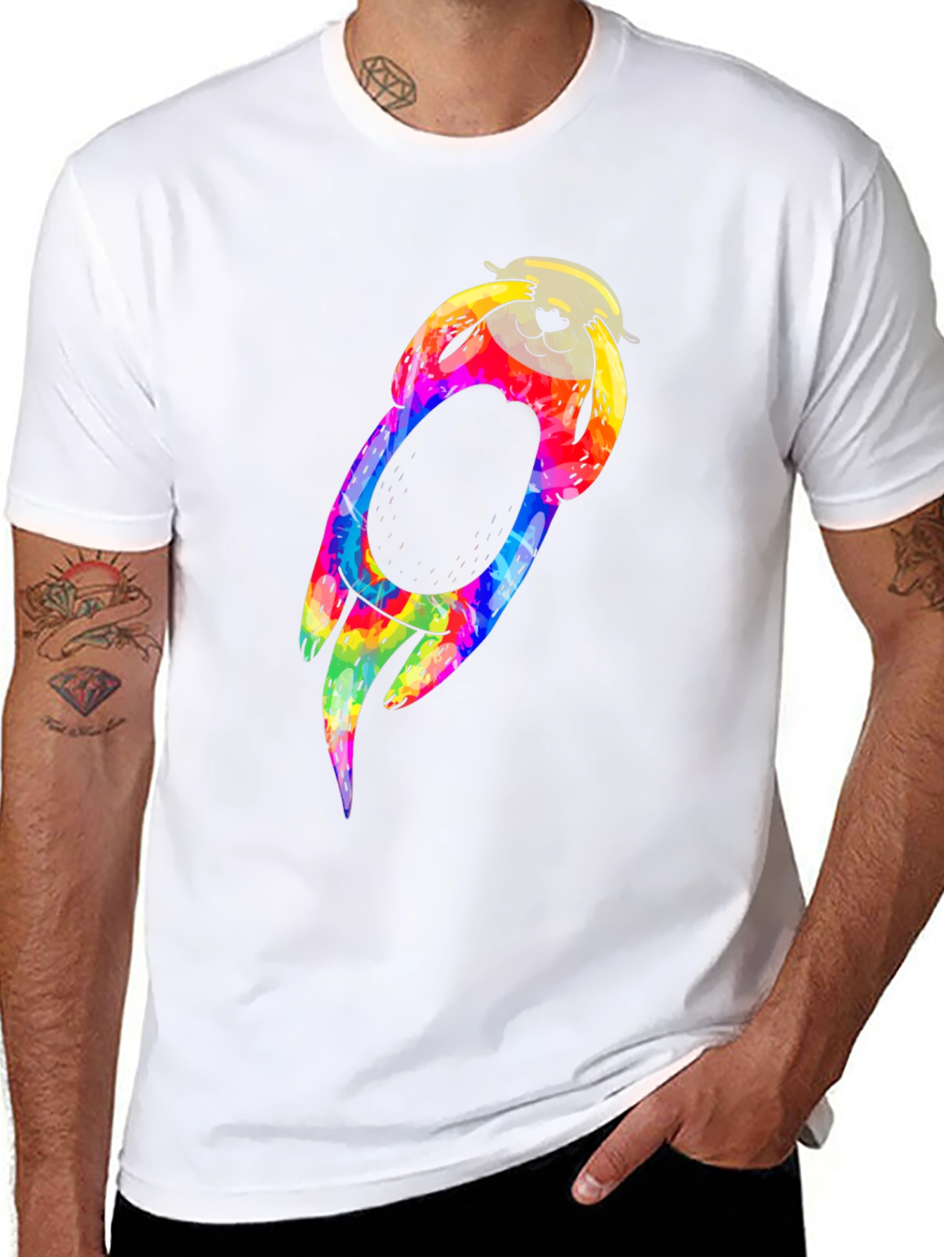 Tie-Dye Sloth Graphic Black T-Shirt