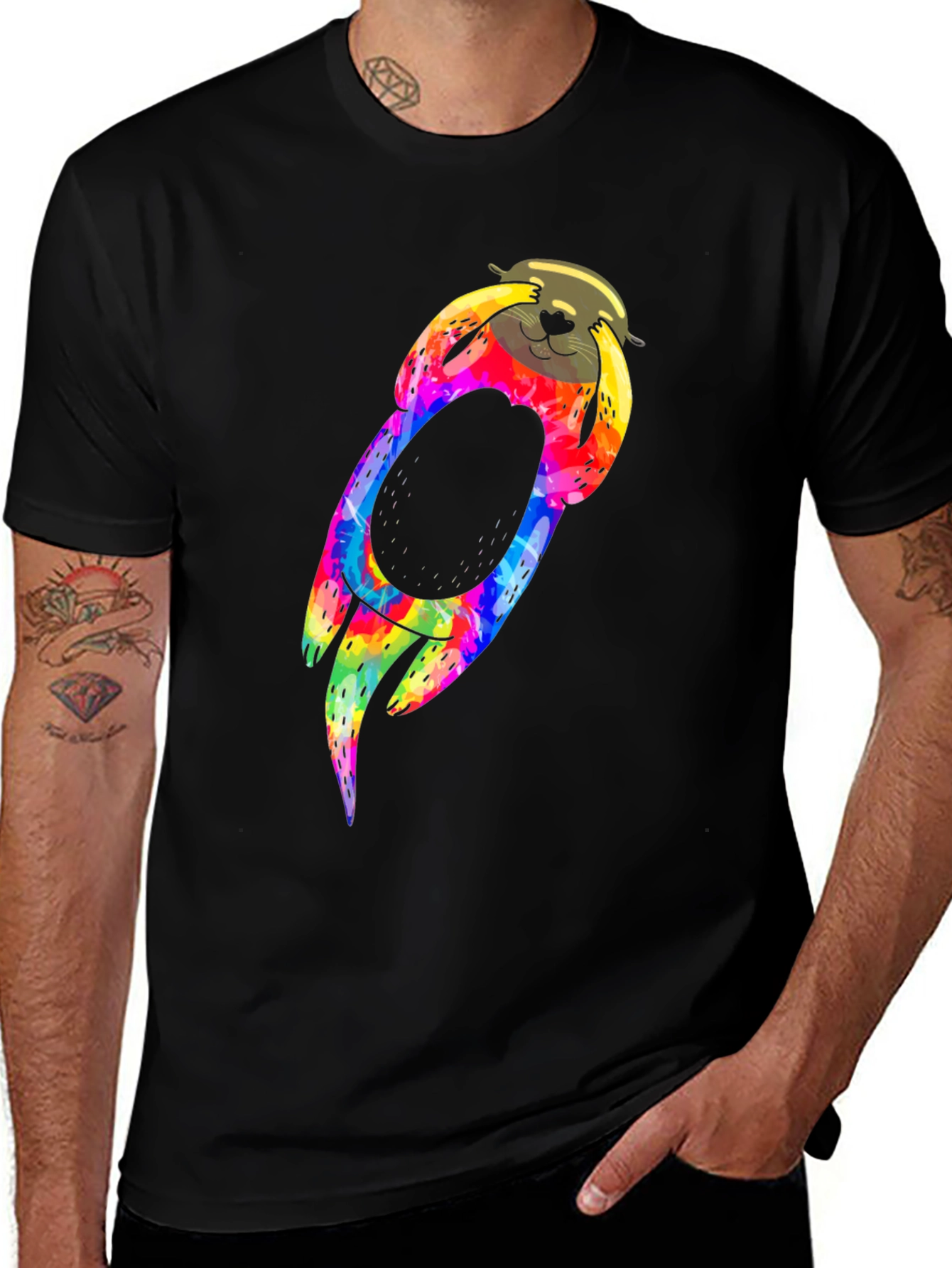 Tie-Dye Sloth Graphic Black T-Shirt