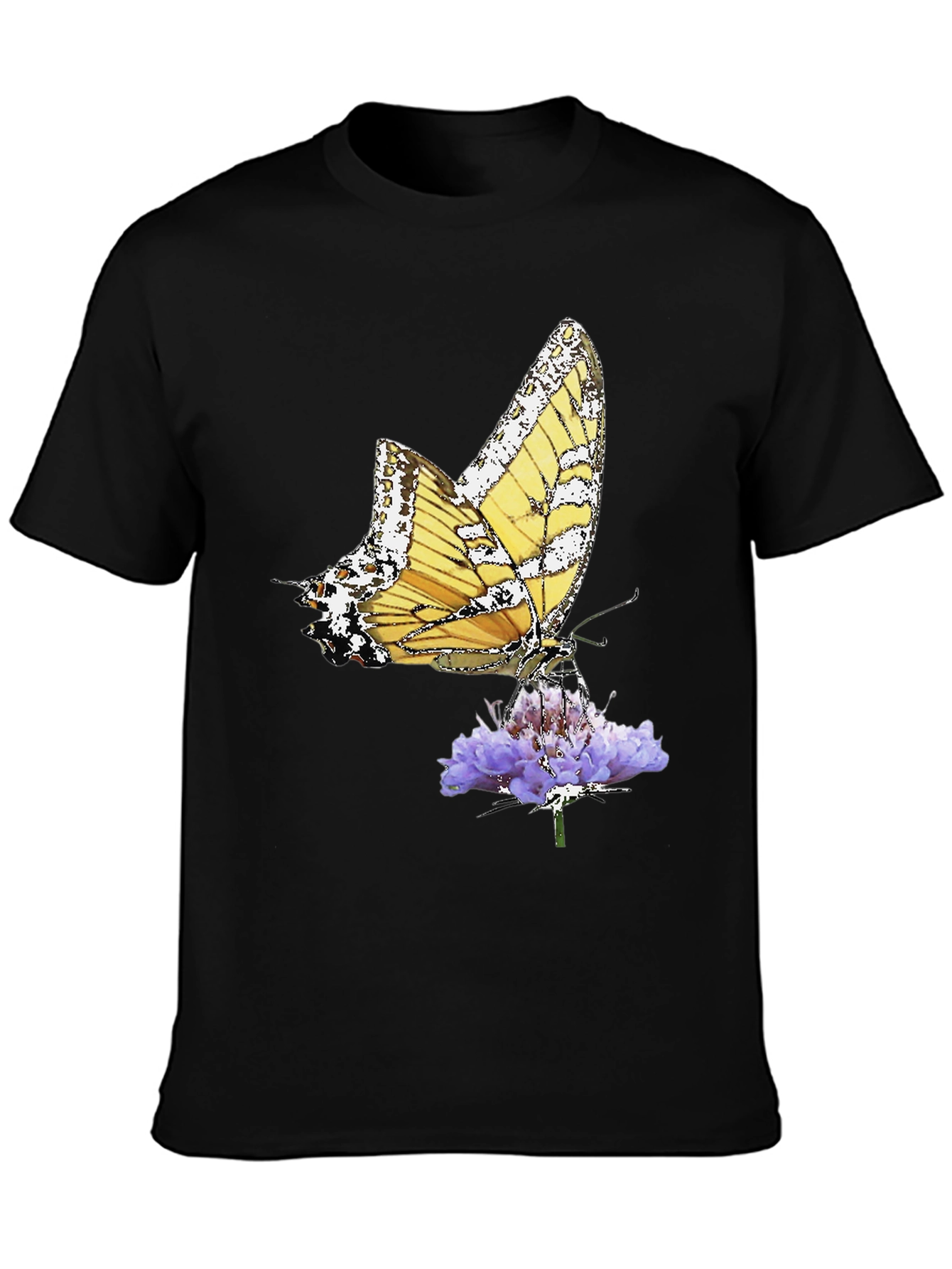 Butterfly Flower Black T-Shirt Graphic Tee