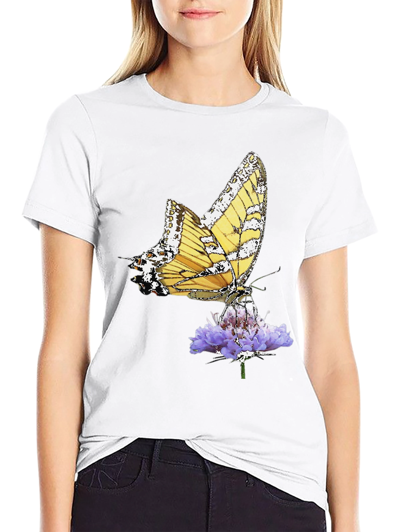 Butterfly Flower Black T-Shirt Graphic Tee