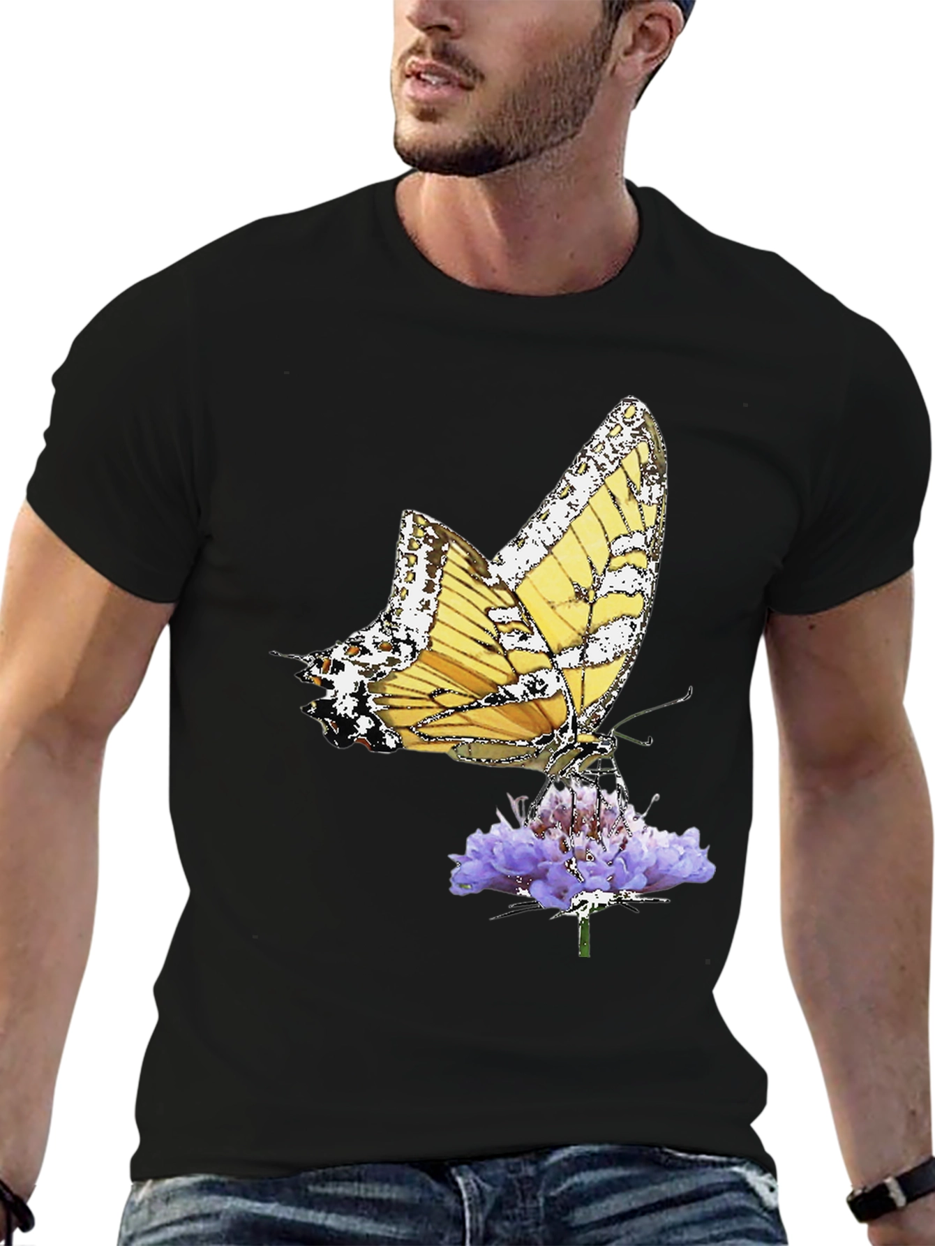 Butterfly Flower Black T-Shirt Graphic Tee