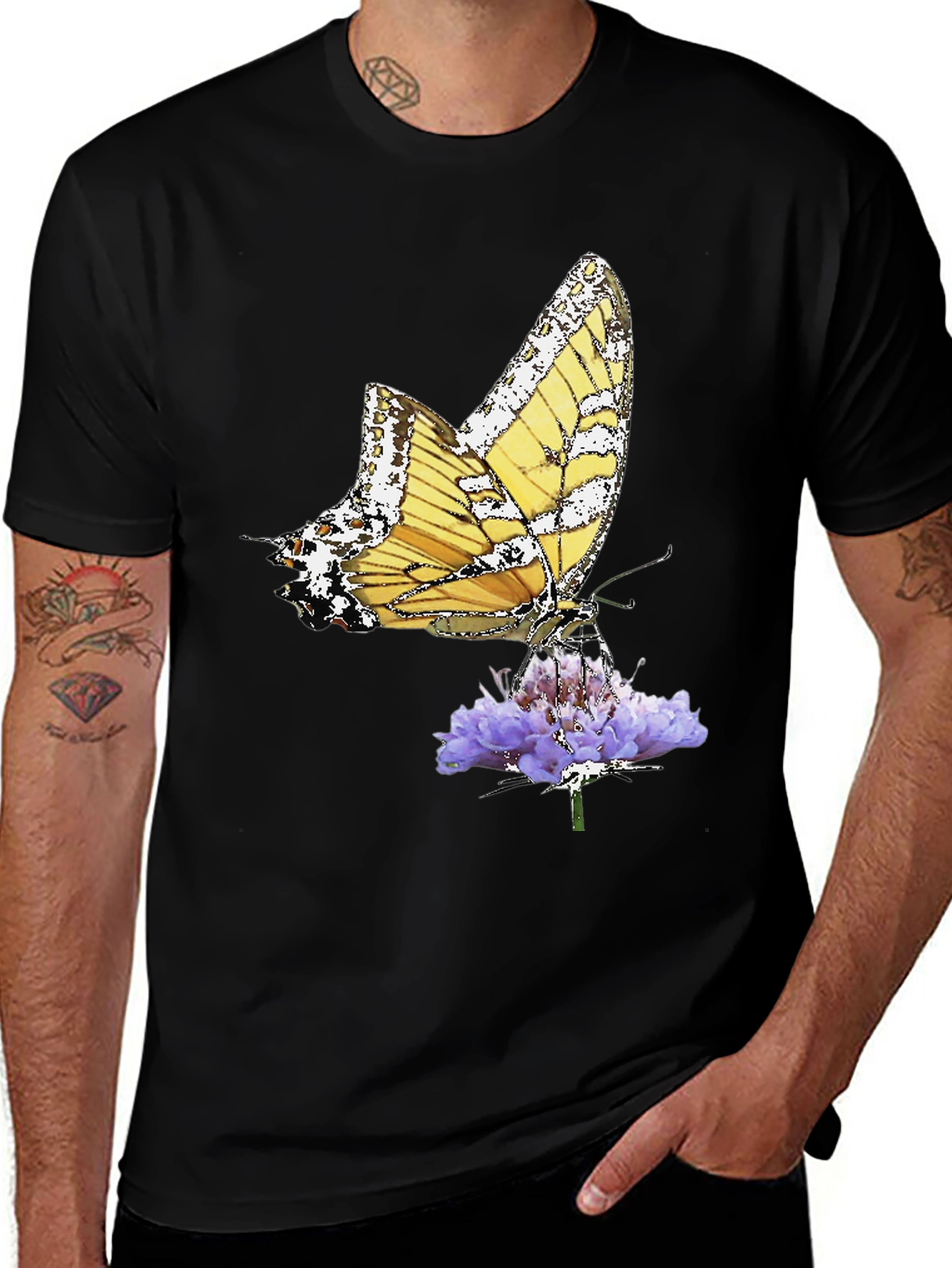 Butterfly Flower Black T-Shirt Graphic Tee