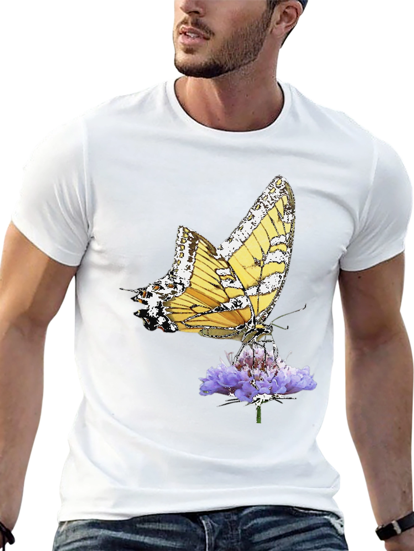 Butterfly Flower Black T-Shirt Graphic Tee
