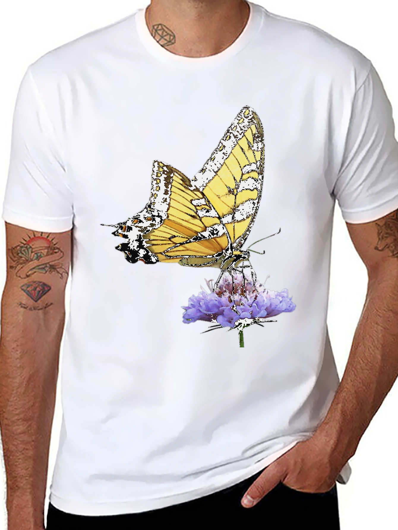 Butterfly Flower Black T-Shirt Graphic Tee