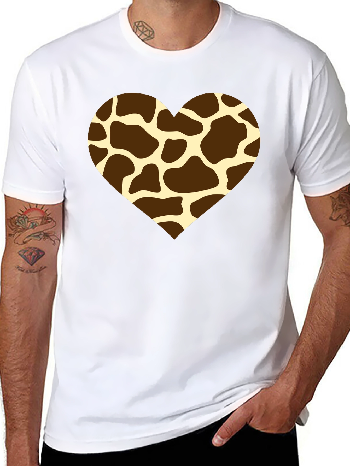 Giraffe Print Heart T-Shirt - Stylish Animal Love Tee
