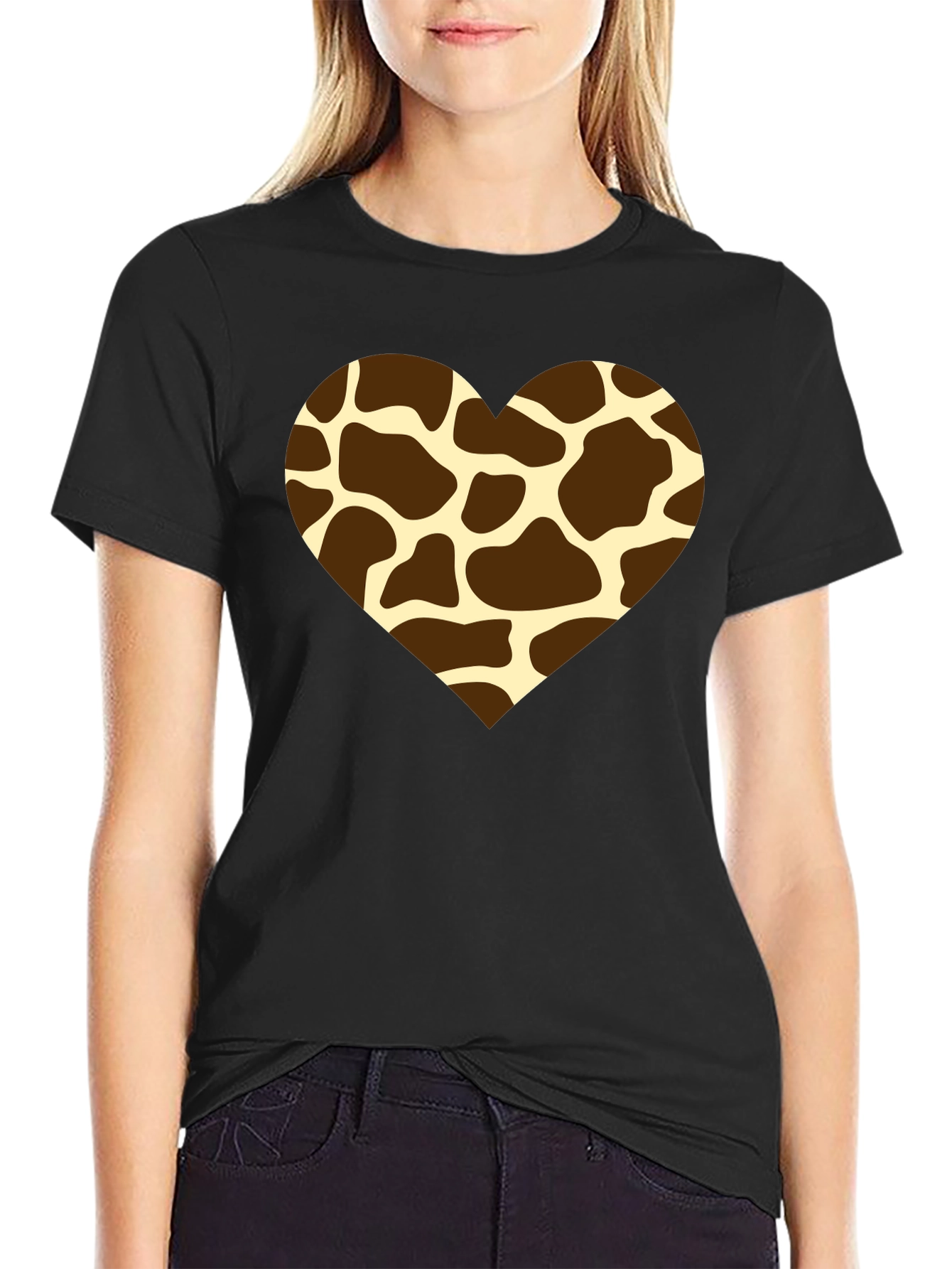 Giraffe Print Heart T-Shirt - Stylish Animal Love Tee