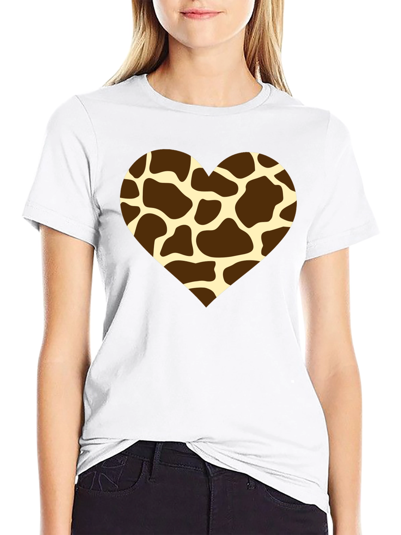 Giraffe Print Heart T-Shirt - Stylish Animal Love Tee