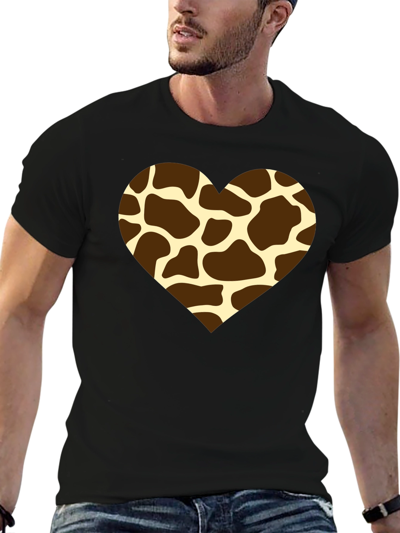 Giraffe Print Heart T-Shirt - Stylish Animal Love Tee