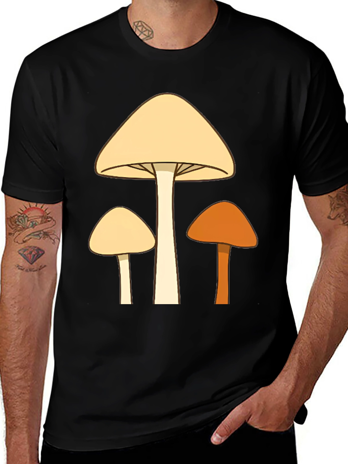 Funky Mushroom Trio Graphic Tee - Black Cotton