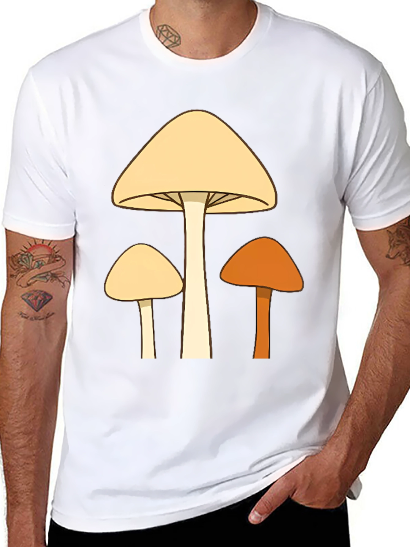 Funky Mushroom Trio Graphic Tee - Black Cotton