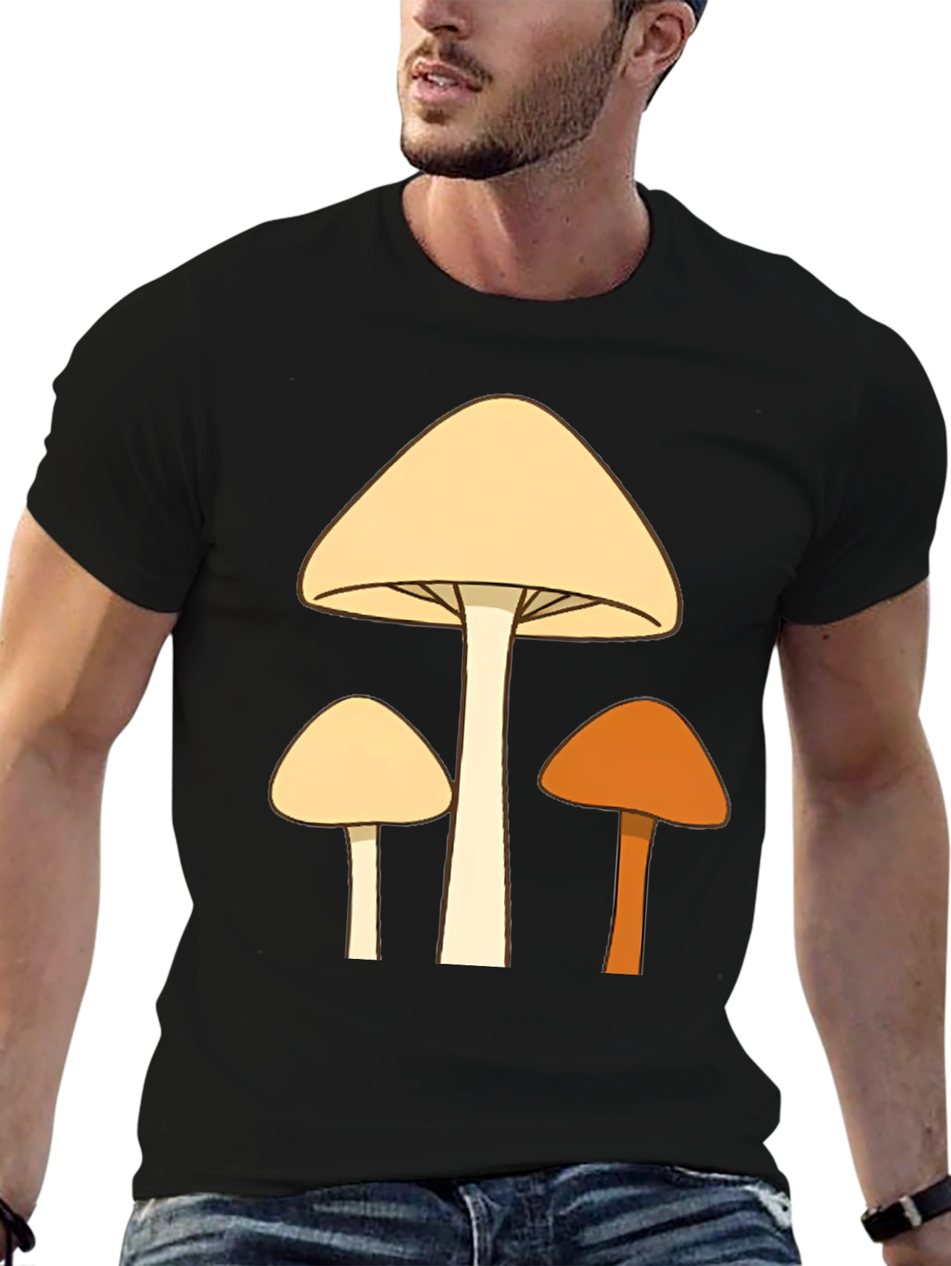 Funky Mushroom Trio Graphic Tee - Black Cotton