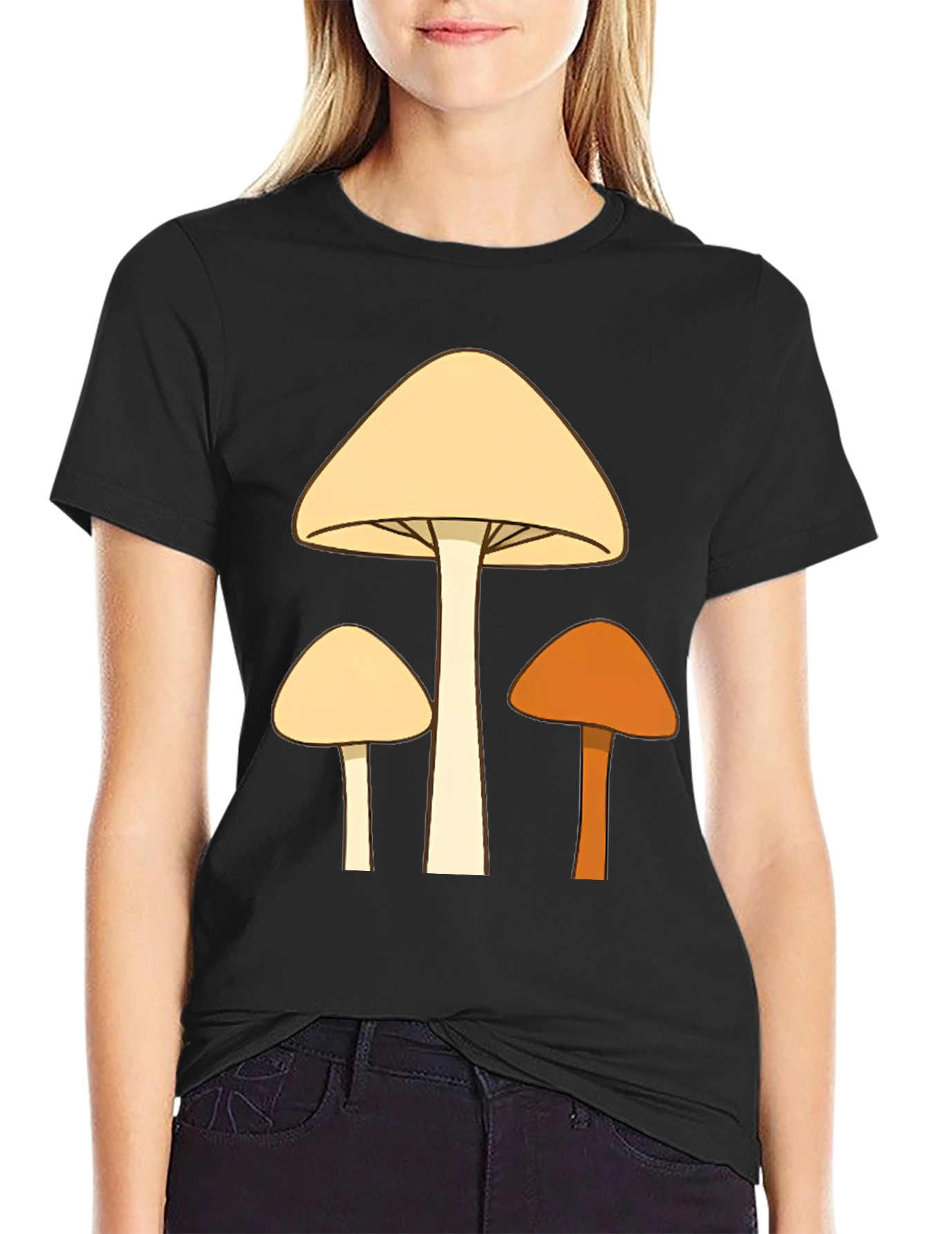 Funky Mushroom Trio Graphic Tee - Black Cotton