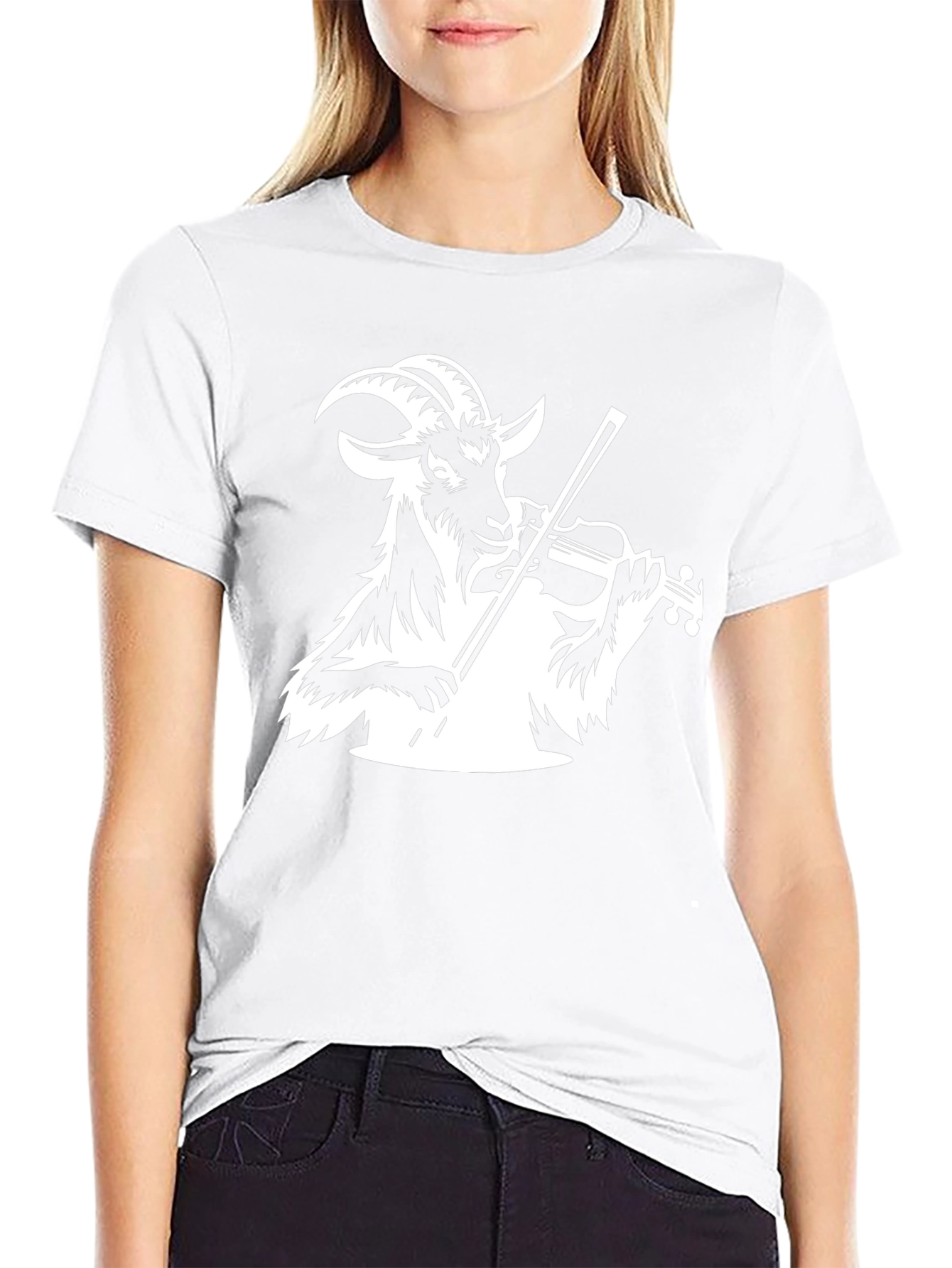 Goat Violinist Graphic Tee - Black Cotton T-Shirt