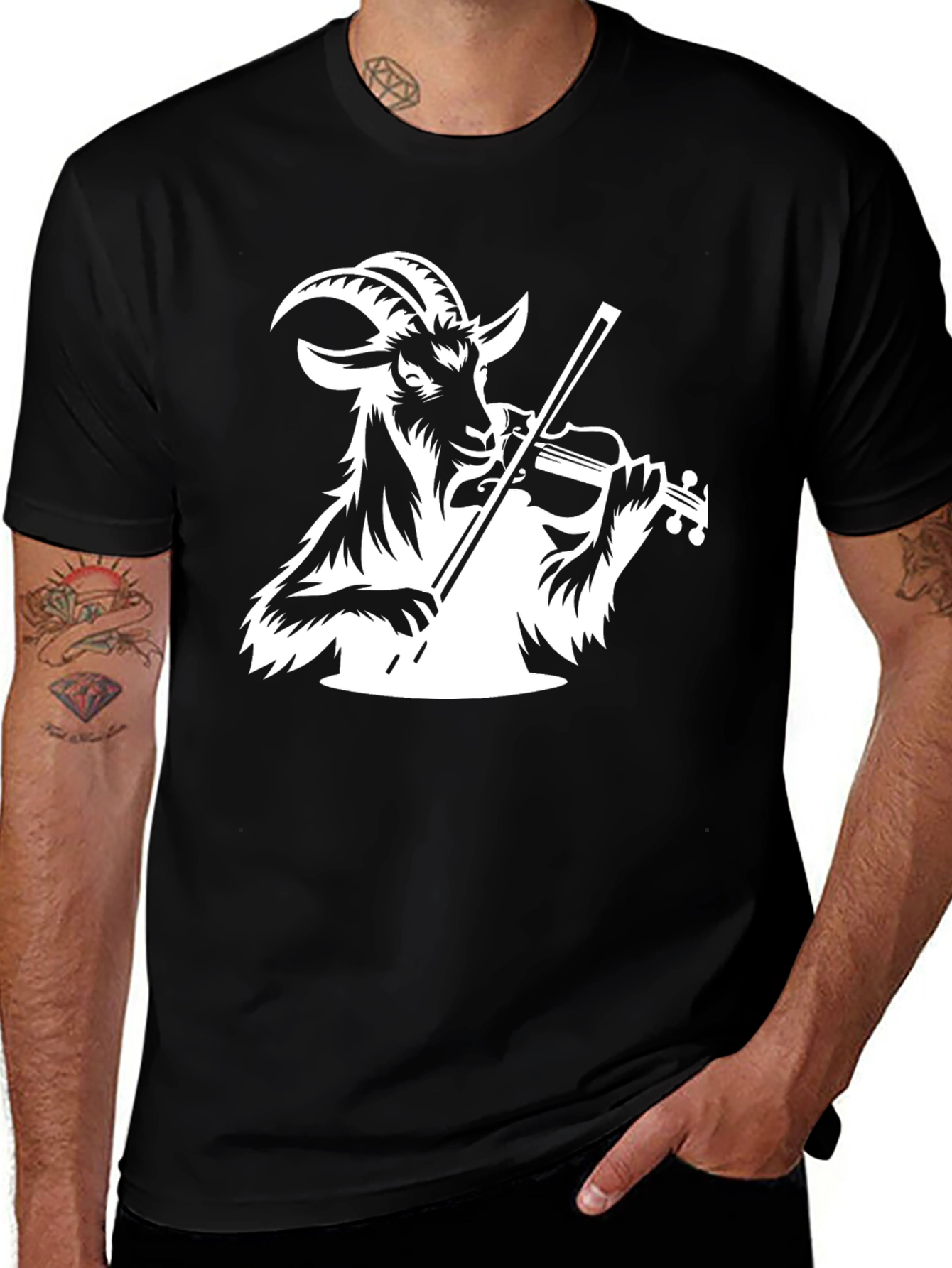 Goat Violinist Graphic Tee - Black Cotton T-Shirt