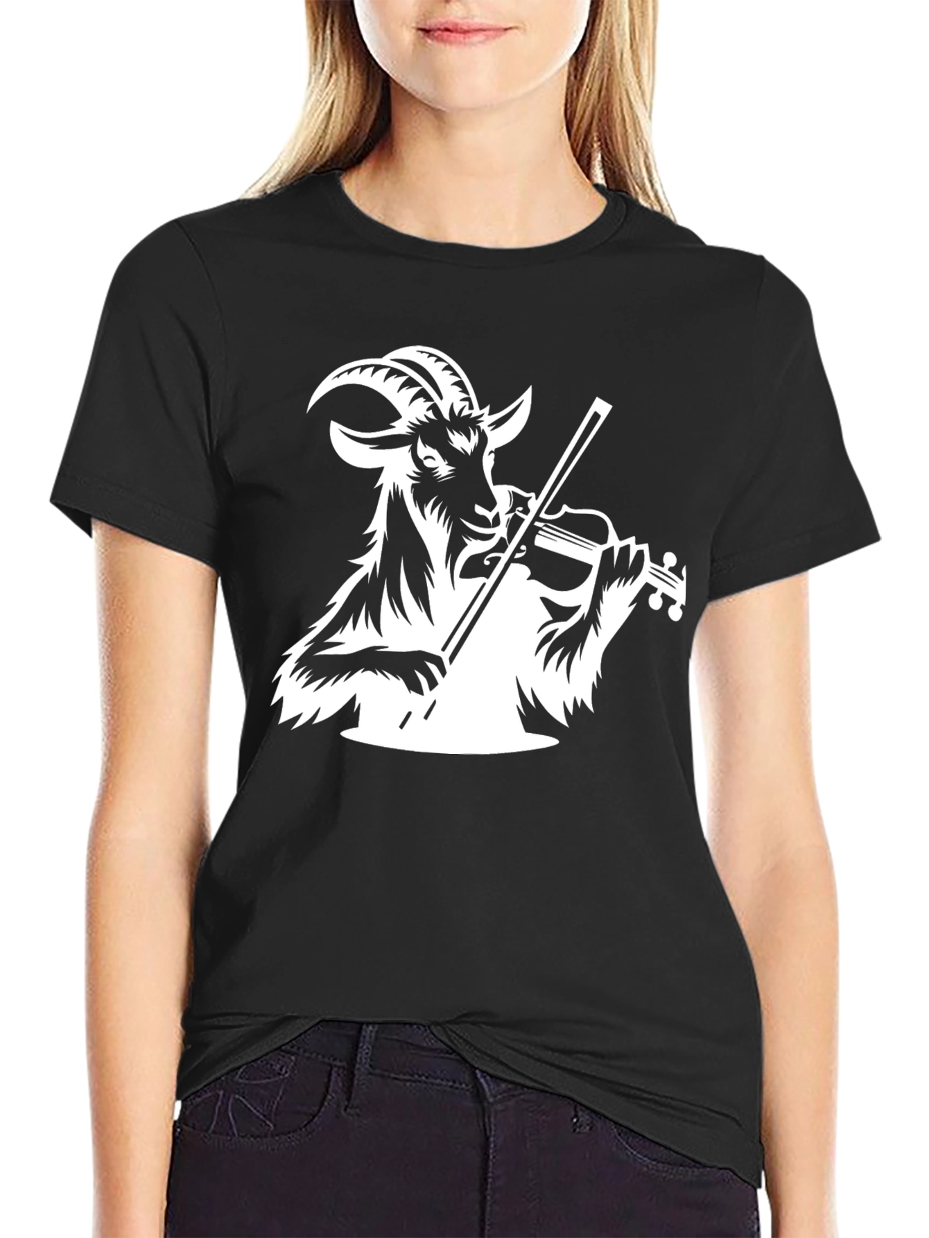 Goat Violinist Graphic Tee - Black Cotton T-Shirt