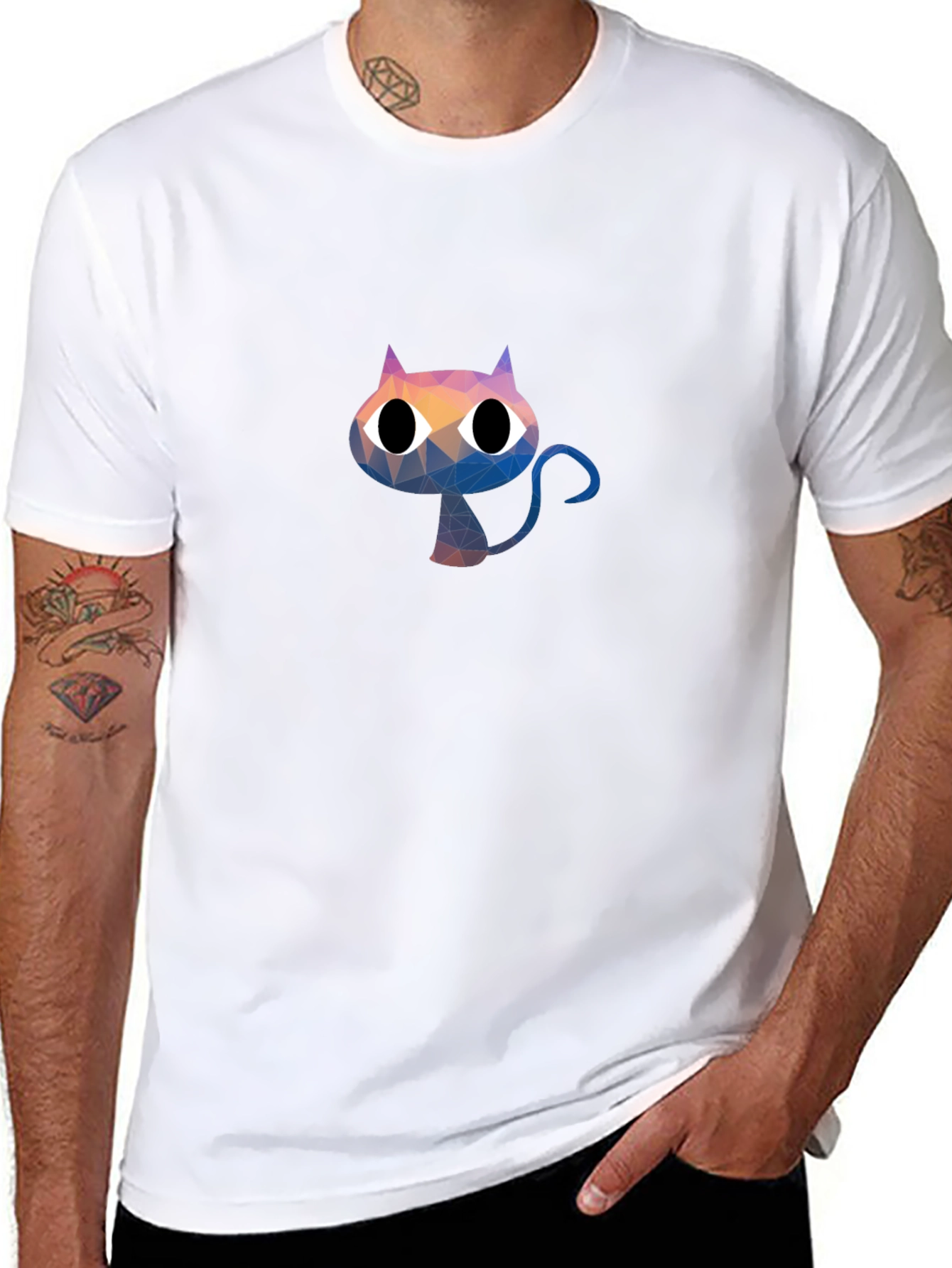Abstract Cat Graphic Print Black T-Shirt