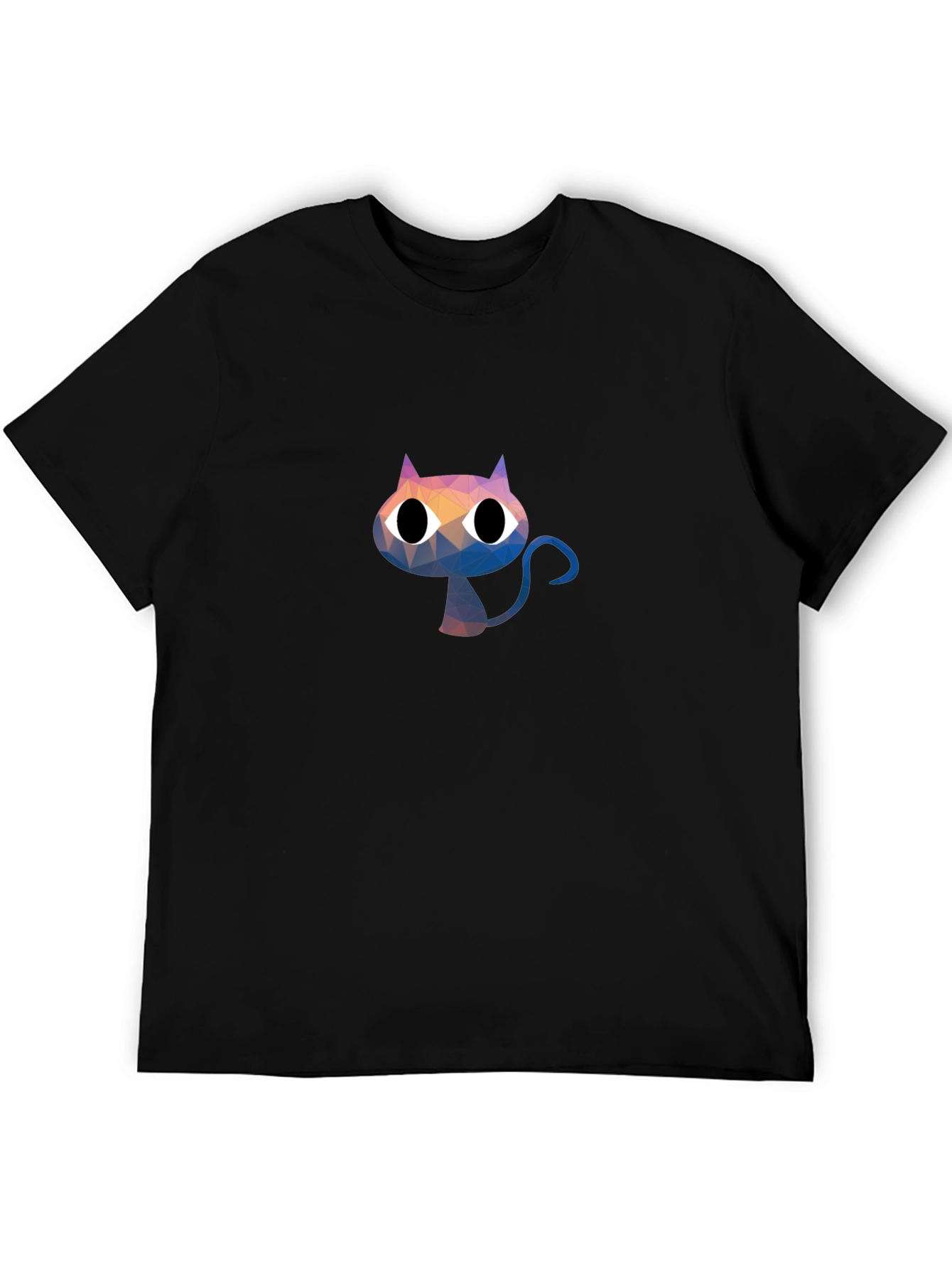 Abstract Cat Graphic Print Black T-Shirt