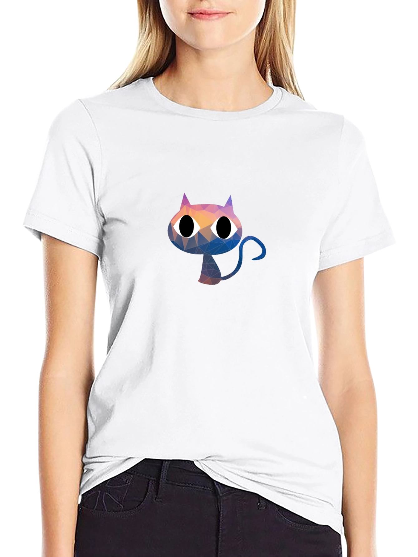Abstract Cat Graphic Print Black T-Shirt