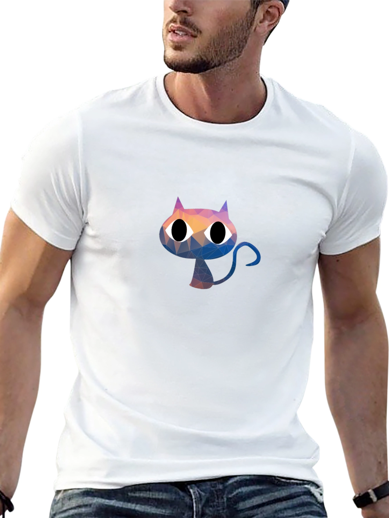 Abstract Cat Graphic Print Black T-Shirt