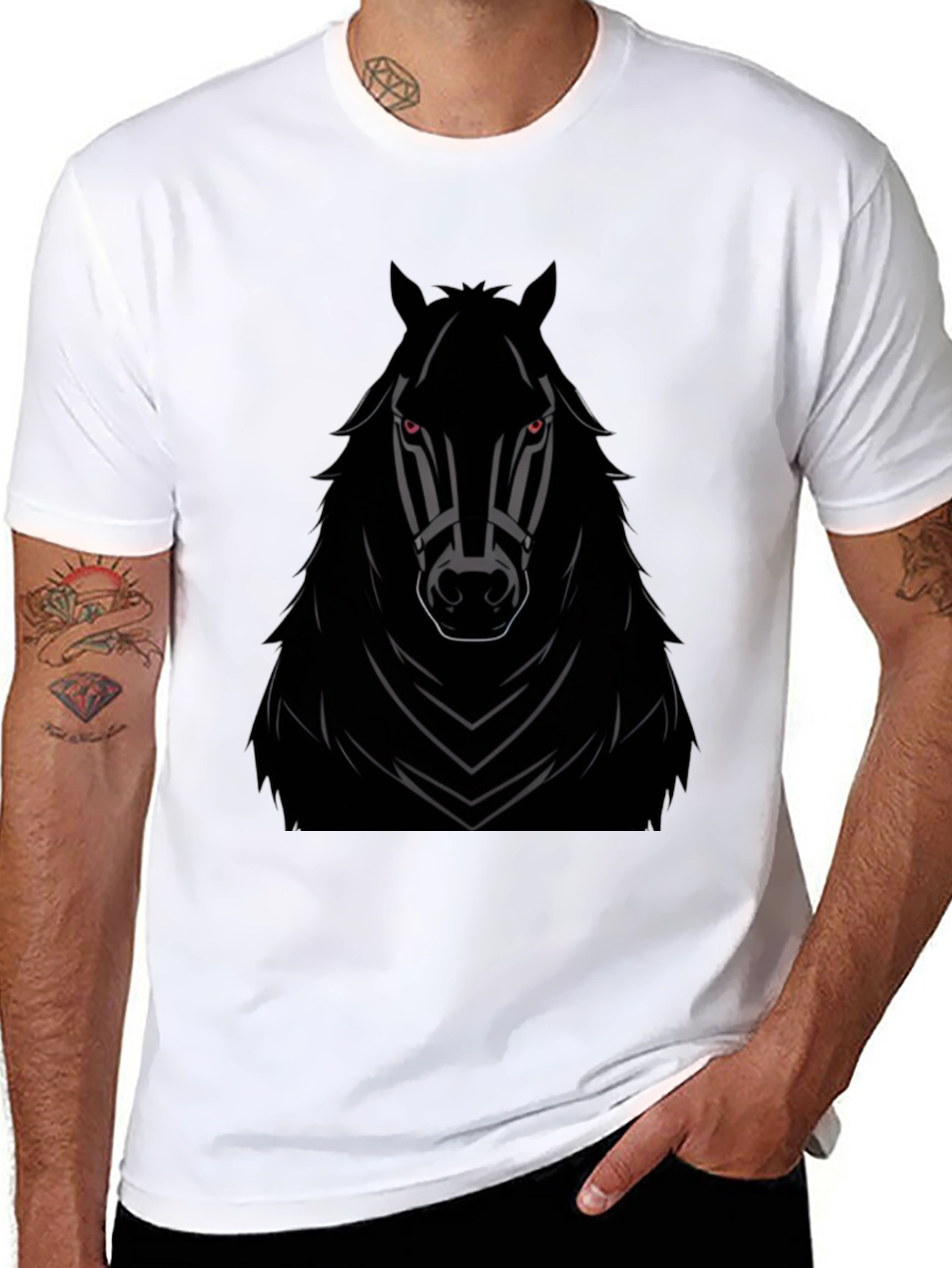 Mens Black Horse Graphic T-Shirt - Edgy Style