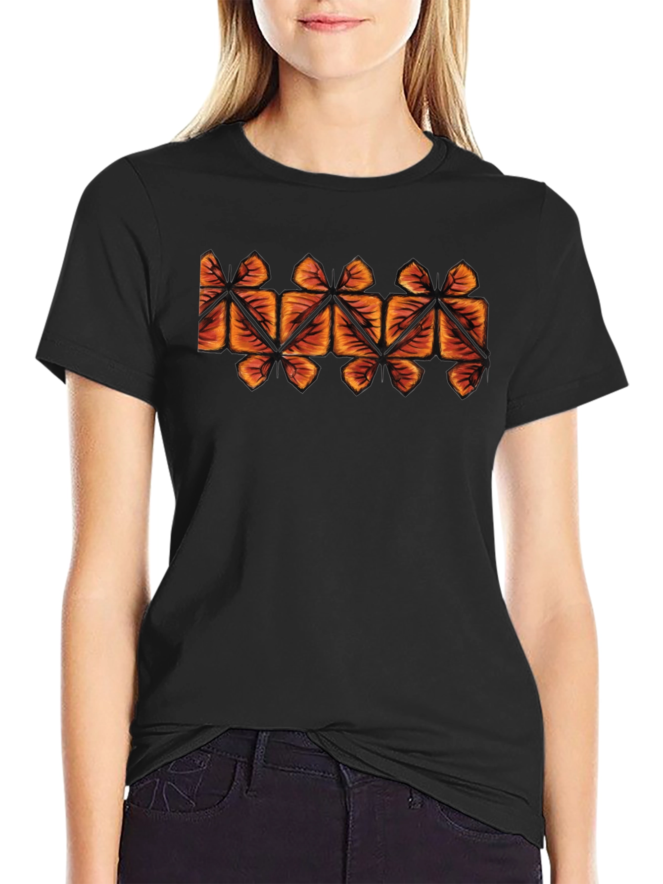 Geometric Leaf Pattern T-Shirt - Casual Style