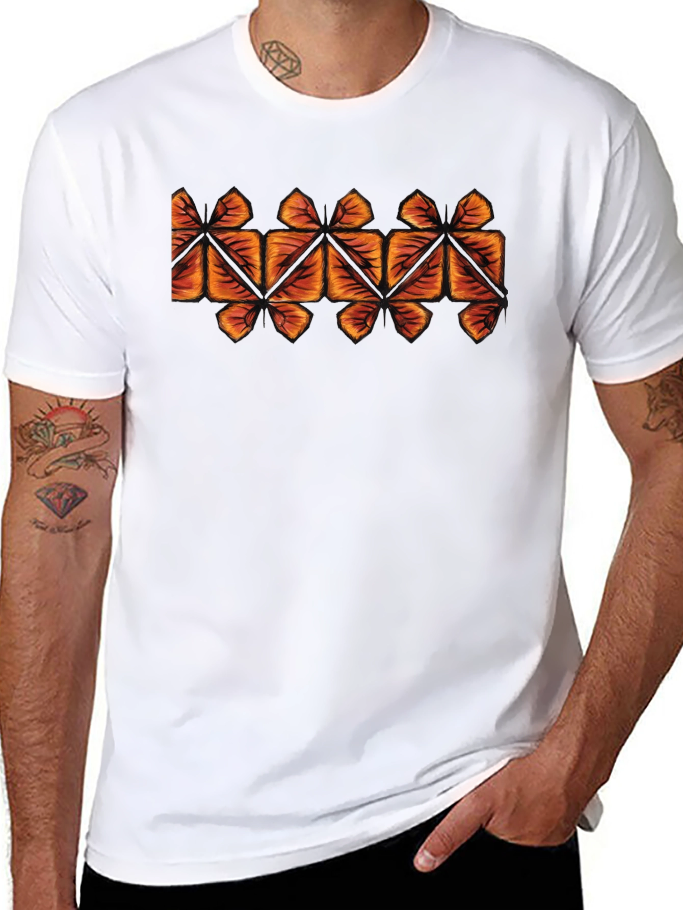 Geometric Leaf Pattern T-Shirt - Casual Style