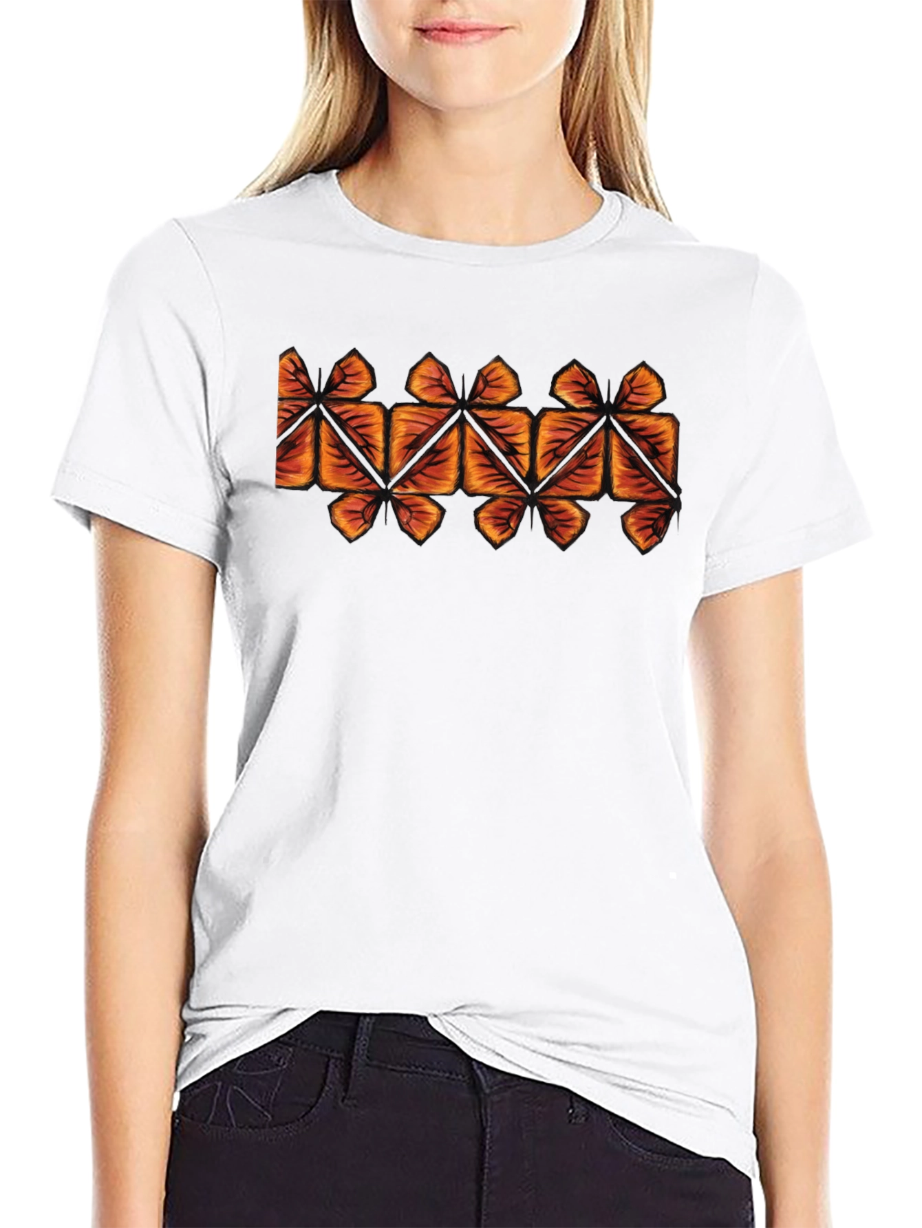 Geometric Leaf Pattern T-Shirt - Casual Style