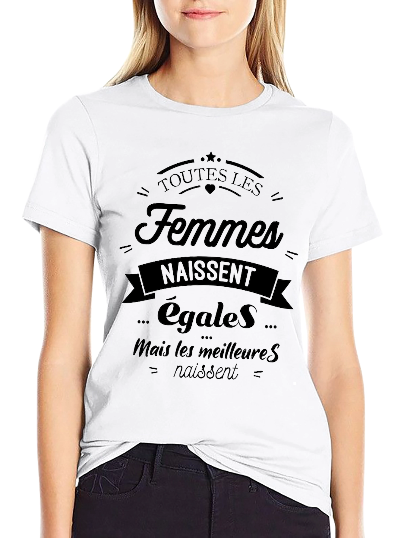 Feminist Slogan Black T-Shirt: Toutes Les Femmes